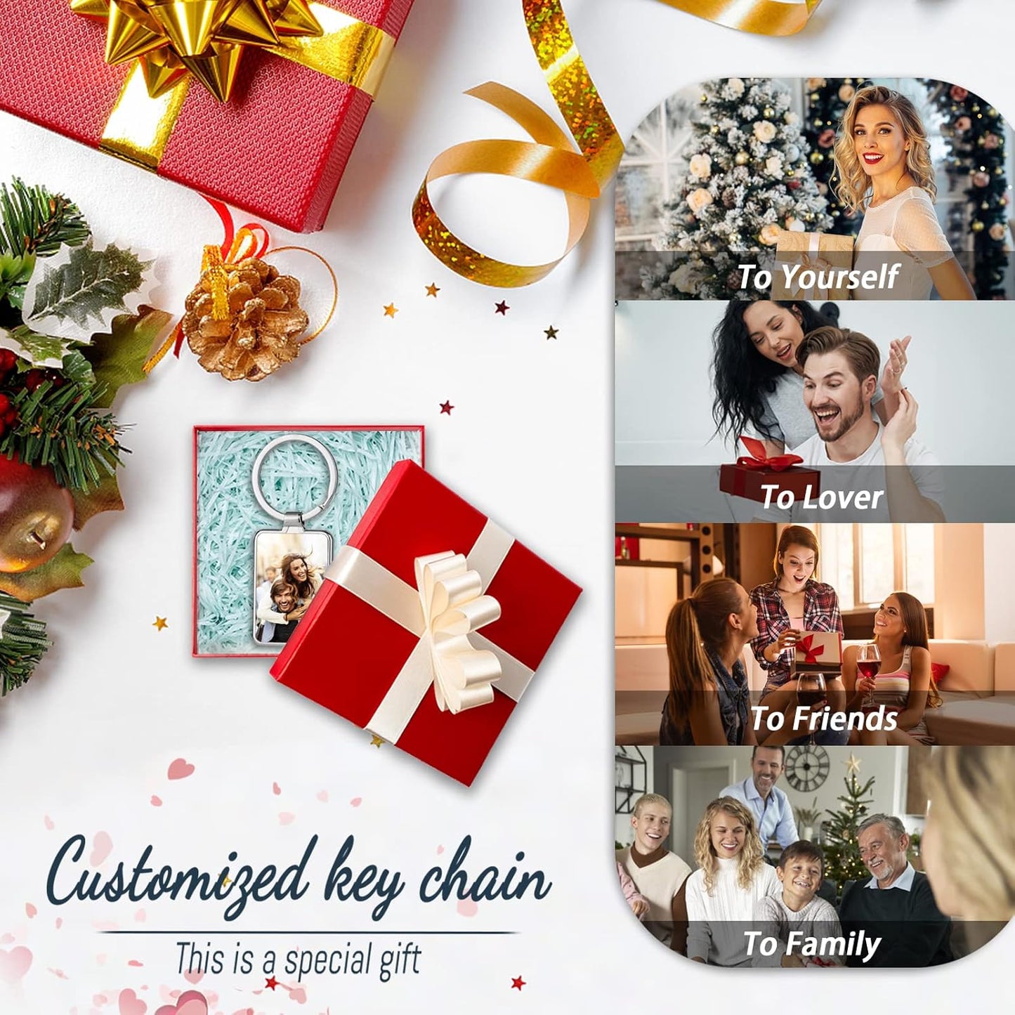 Personalized Custom Keychain with Picture - Turnable Double Sided Colorful Photo Key chains Memorial Gifts for Family Lover