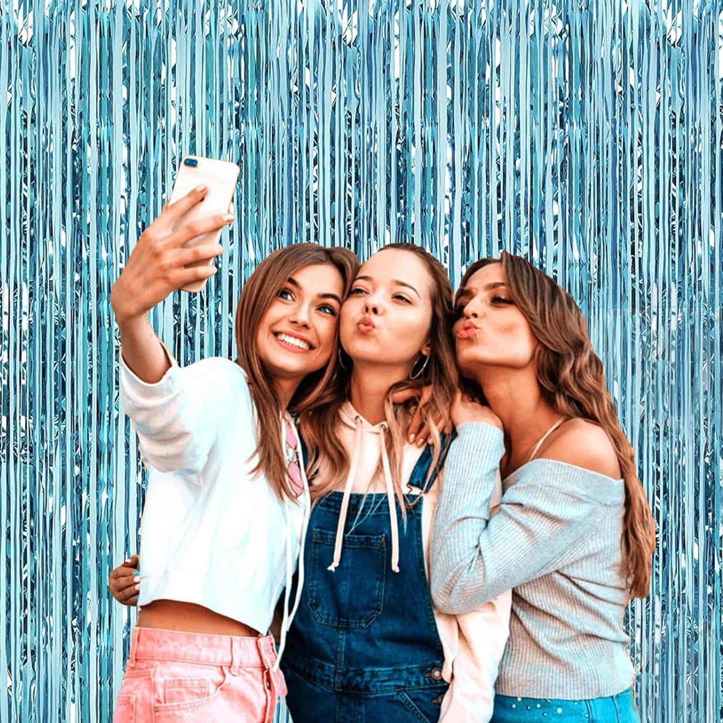 4P Metallic Foil Fringe Tinsel Table Skirts for Rectangle Tables Backdrop Banner Streamer Garland Curtains for Parade Floats Wedding Graduation Anniversary Birthday Parties Decoration(Light Blue)