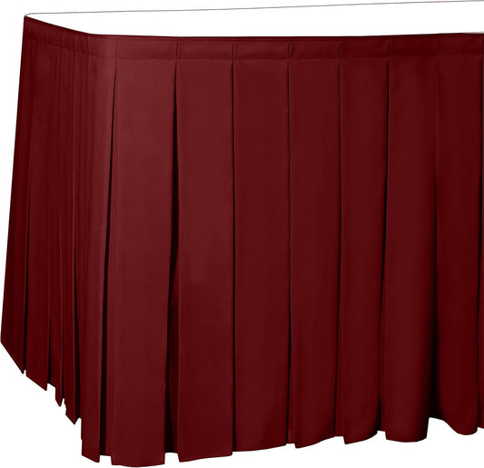 Ultimate Textile Pleat Polyester Fabric Table Skirt - Machine Washable Flame Resistant with Clips for Events, Weddings & Trade Shows, Cut & Sewn in Paterson, NJ - Holiday Red, 7' Box Pleat