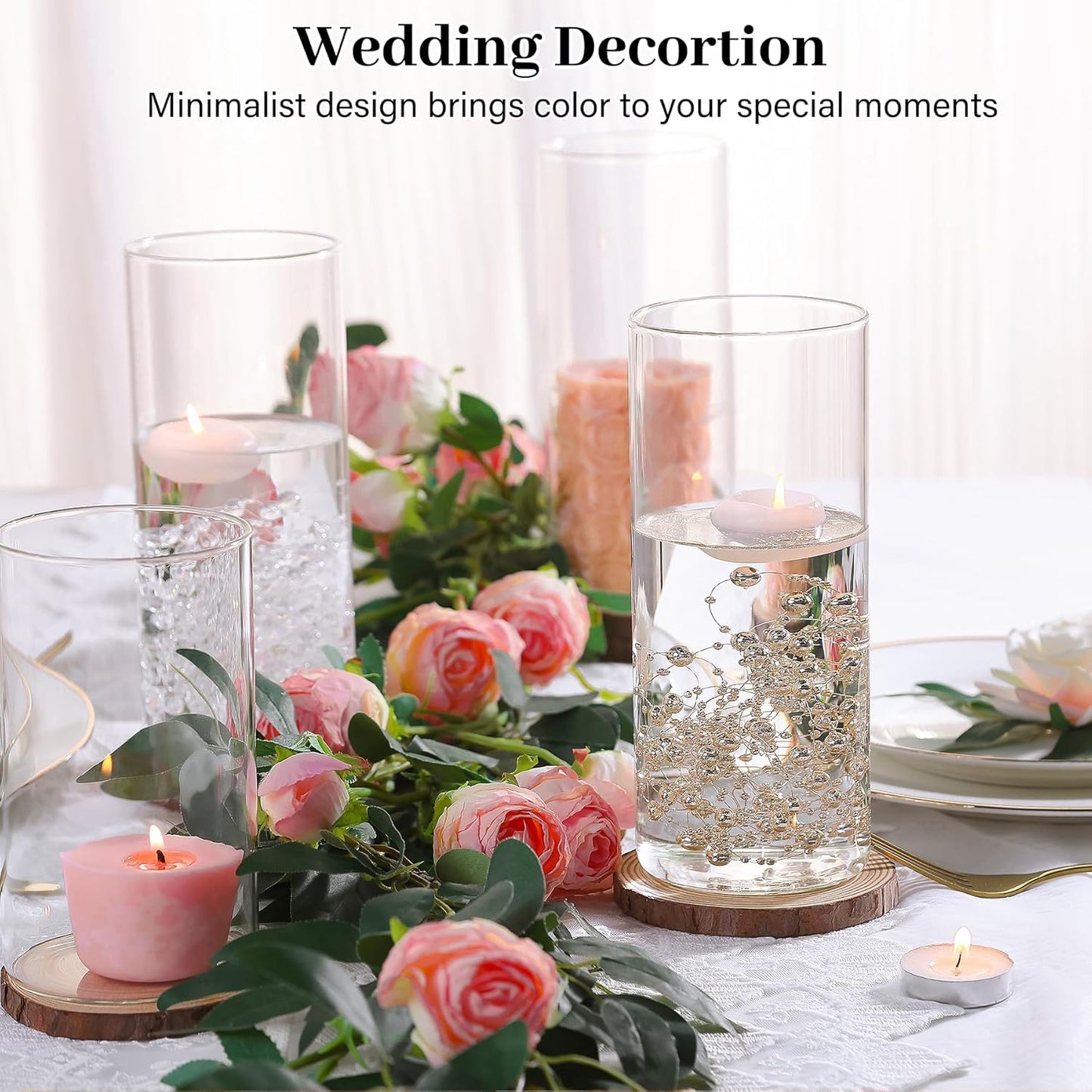 12pcs Glass Cylinder Vases for Centerpieces | 8 Inch Clear Flower Vase for Wedding Decorations, Floating Candle vases for Dinner Table, Bridal Shower, Office Home Décor