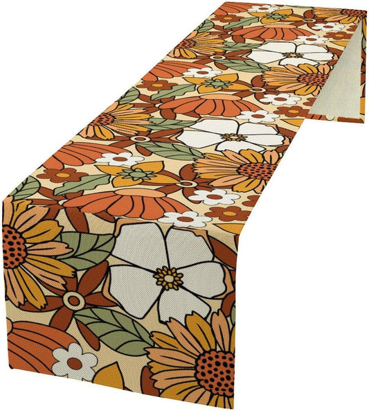 Vintage Floral Table Runner,Boho 70s Style Retro Flower Table Cloth Kitchen Dining Table Home Party Decoration 13x120 Inch