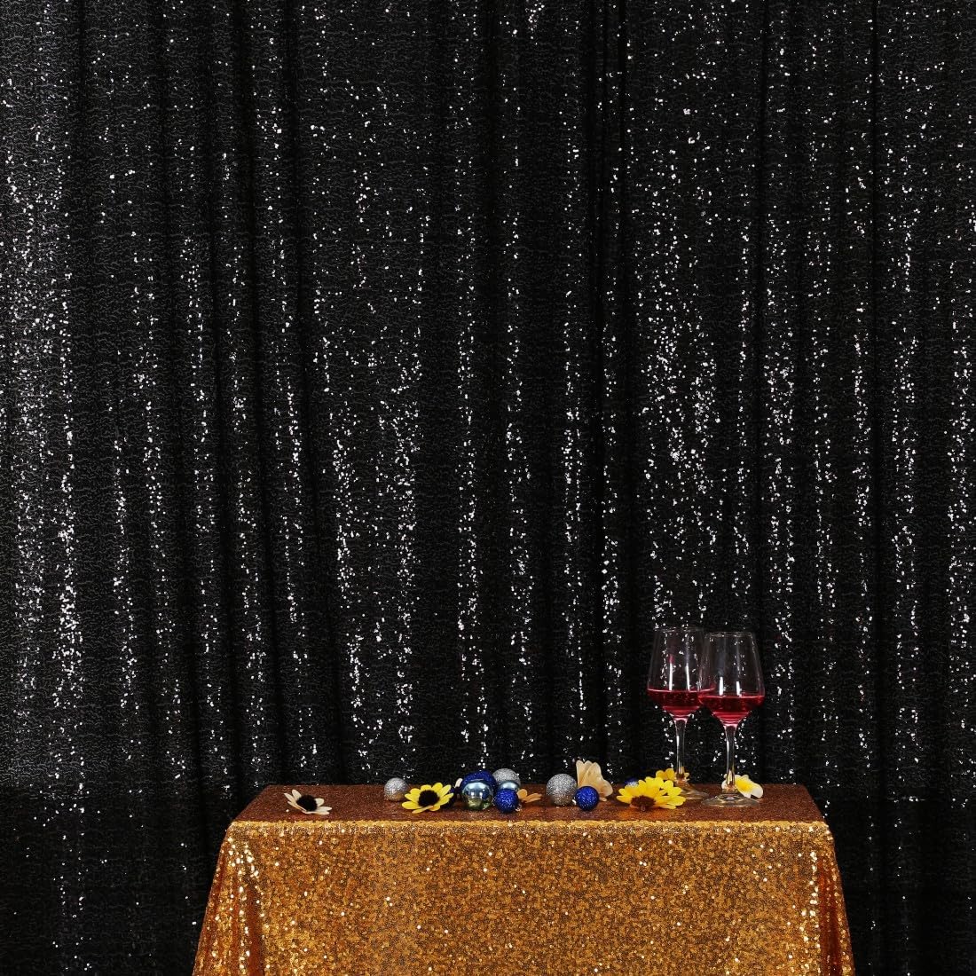 Poise3EHome Black Sequin Backdrop, 7FT x 7FT Black Sequin Photography Backdrop Curtain for Party Decoration