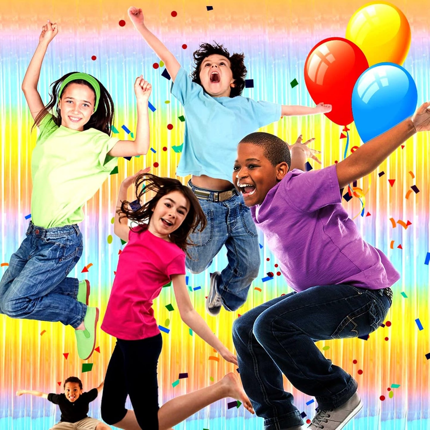 4 Pack Rainbow Foil Fringe Curtain Backdrop, 3.3Ft x 9.8Ft Colorful Metallic Tinsel Streamers Curtains, Wedding, Thanksgiving, Birthday, Christmas, Halloween Party Decoration