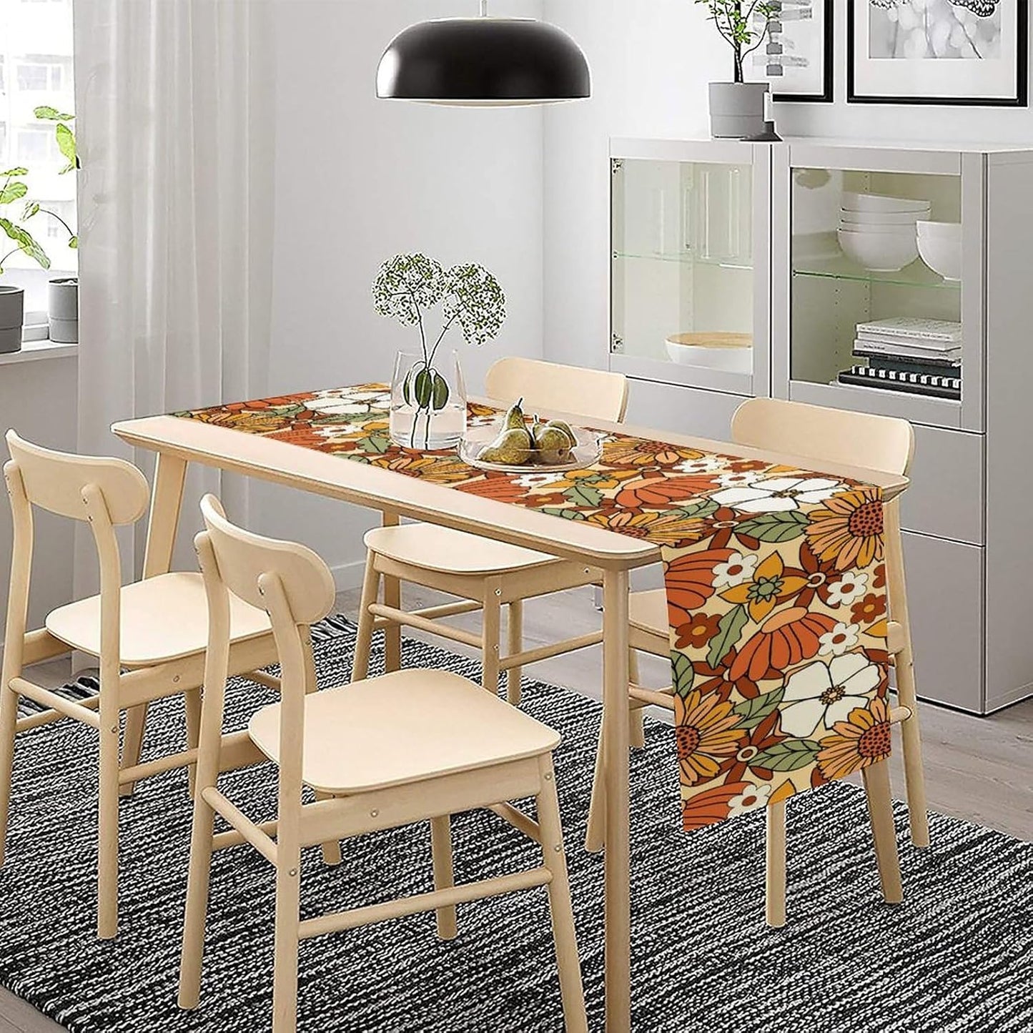 Vintage Floral Table Runner,Boho 70s Style Retro Flower Table Cloth Kitchen Dining Table Home Party Decoration 13x108 Inch