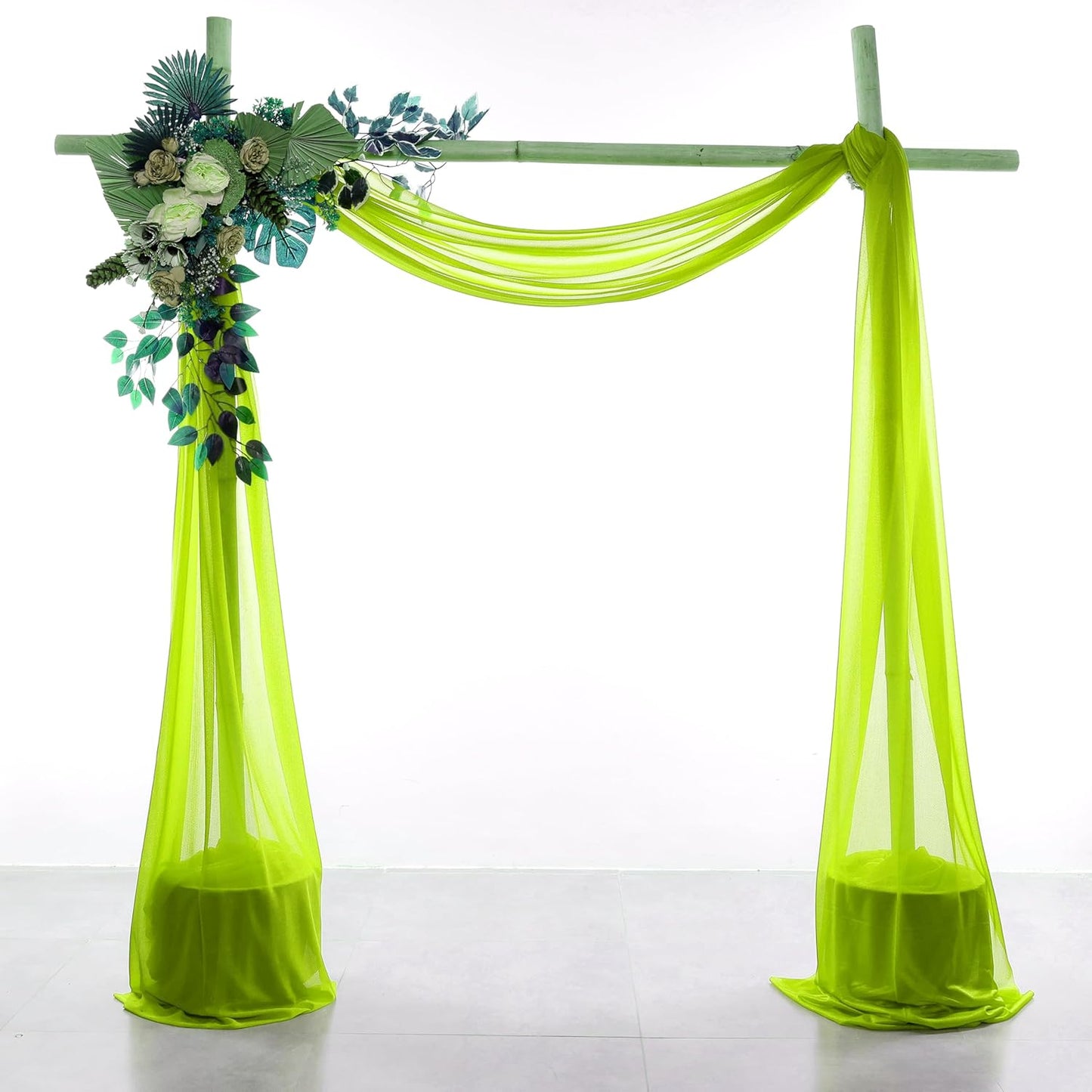 VDS Pack of 2 Panel (30 Inch X 100 Feet) Wedding Arch Draping Fabric Sheer Chiffon Fabric Drapery for Wedding Ceremony Reception Swag Backdrop Canopy Chuppah ARBO Altars Decoration (Parrot Green)