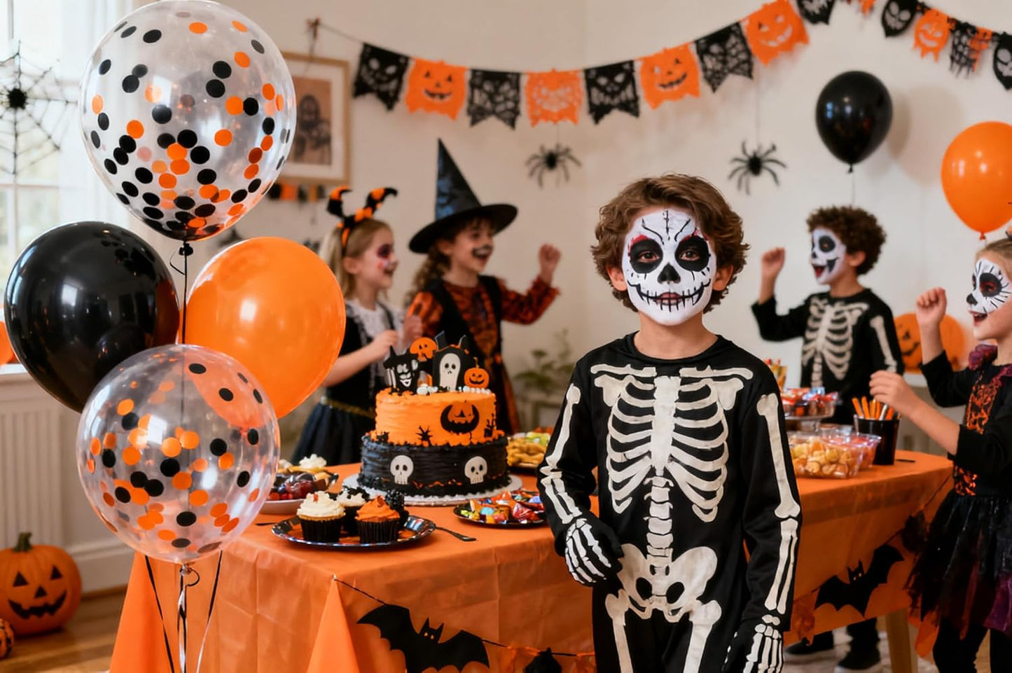 50pcs Orange and Black Foil Confetti Balloons,12 inch Latex Balloon with Orange Black Confetti Inside for Halloween Party Decorations