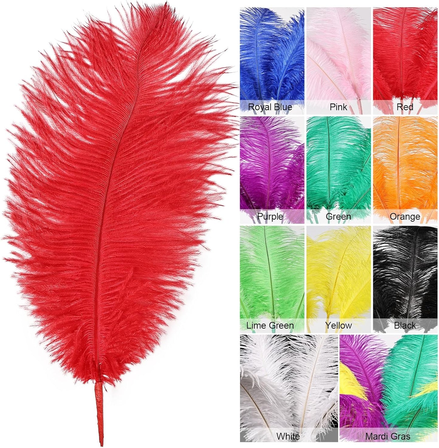 Bulk Red Ostrich Feathers - 12pcs 12-14inch Crafting Supplies for Centerpiece Table Decorations