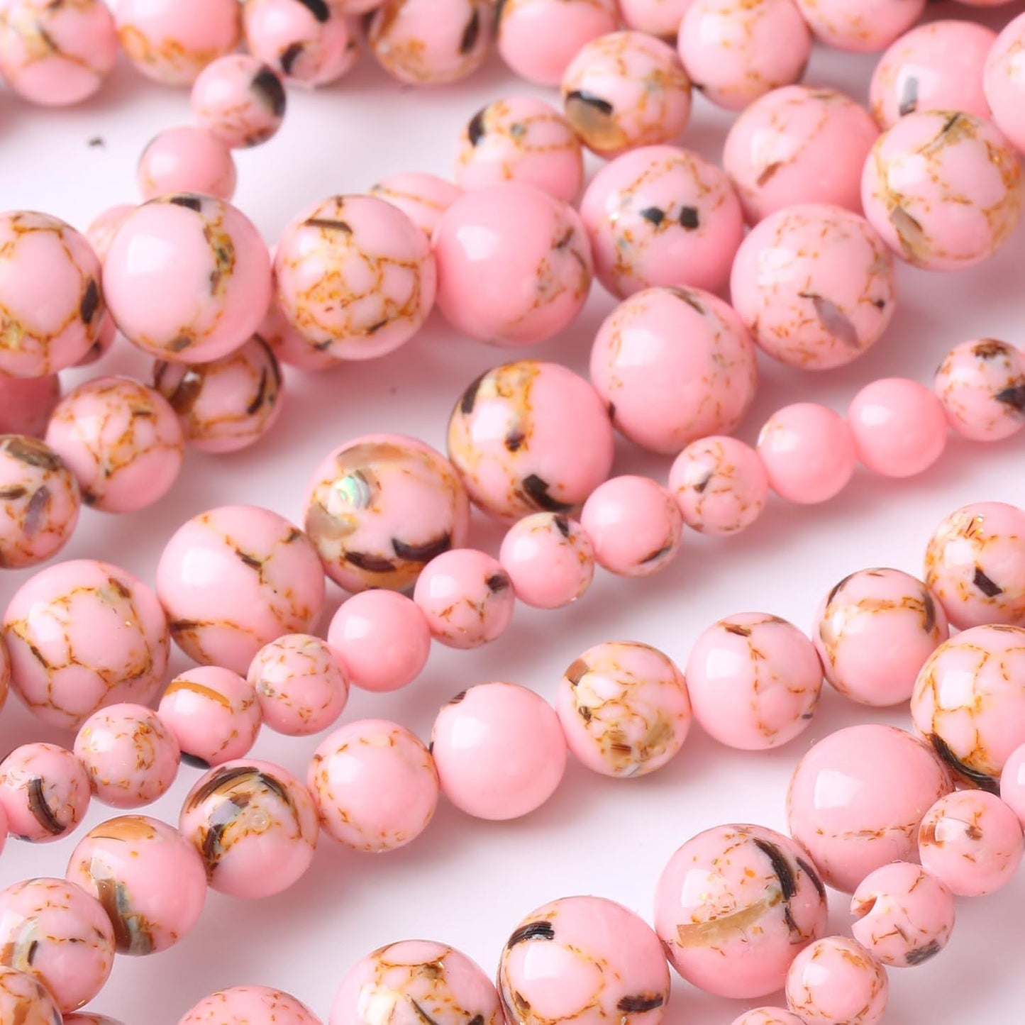 Pink Shell Turquoise Stone Beads Gemstone Round Crystal Energy Jade Beads Stone Beads for Jewelry Making DIY Bracelet Necklace Jewelry Making 1 Strand 15.5inch 35PCS 10MM