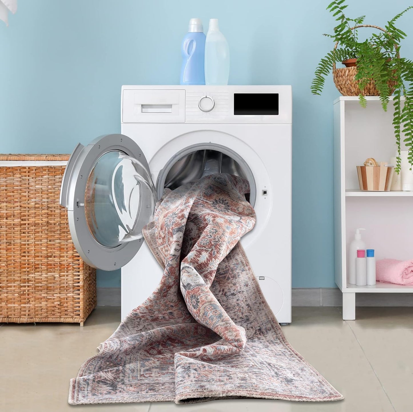 Bloom Rugs Caria Washable Non-Slip 8x10 Rug - Brick/Dark Blue Traditional Area Rug for Living Room, Bedroom, Dining Room, and Kitchen - Exact Size: 7'8" x 10'