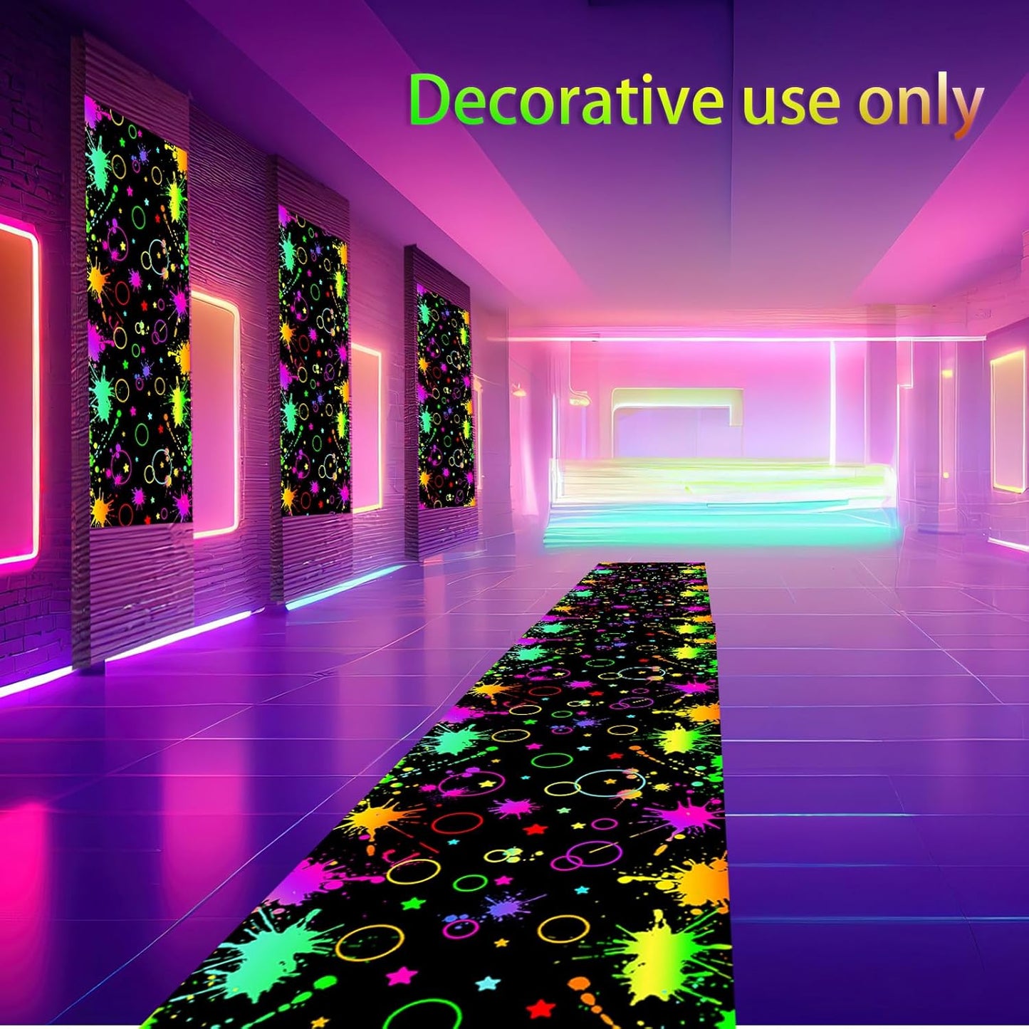 Haull 118 x 39 Inch Neon Light up Dance Floor Glow in The Dark Runner UV Reactive Blacklight Floor Aisle Runner Decor Wall Props for 80s 90s Neon Birthday Party Decorations(Gradient Ink)
