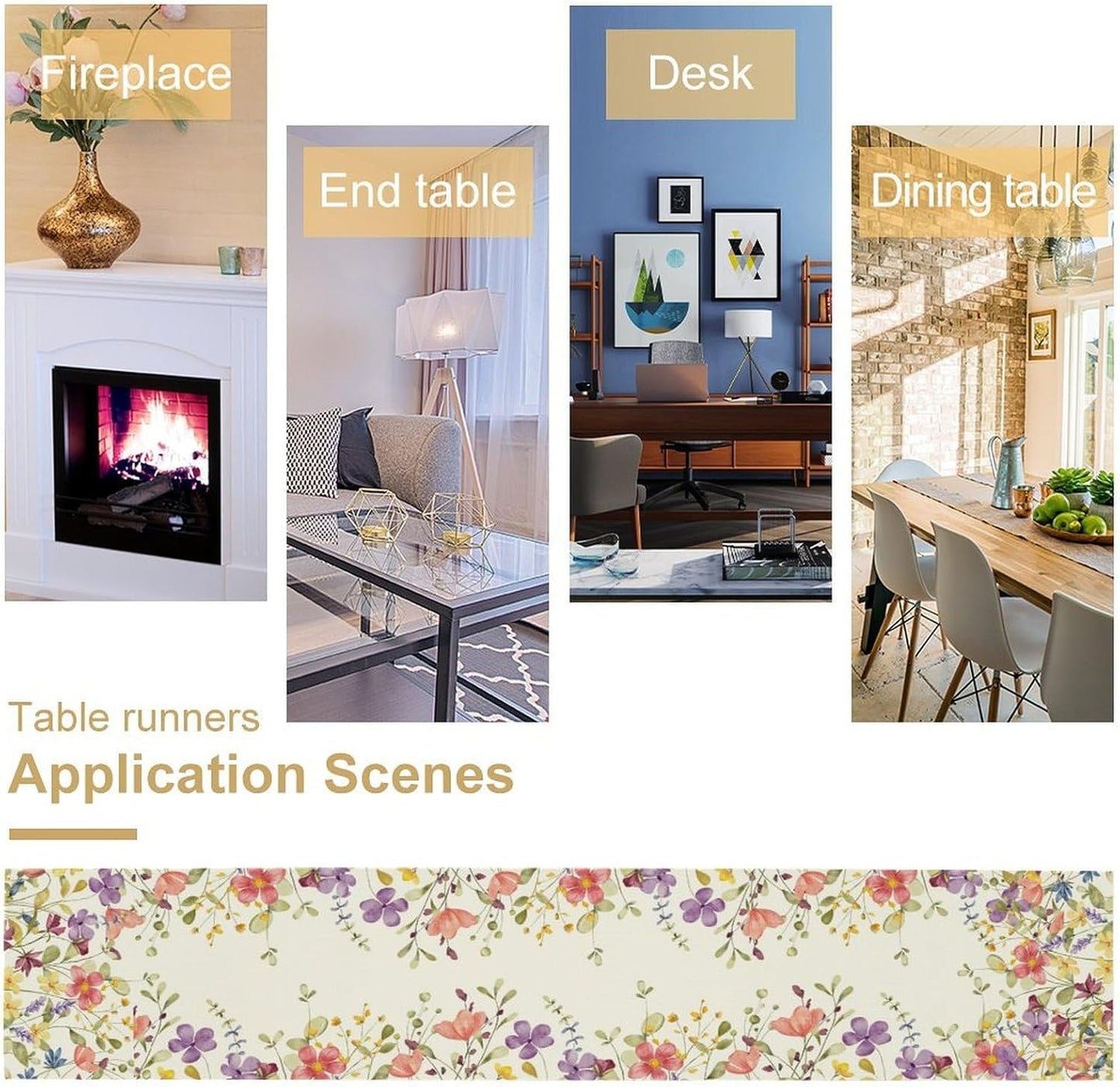 Floral Table Runner,Flowers Plant Print Spring Table Runner for Kitchen Dining Table Decoration for Home Party Decor 13x90 Inch