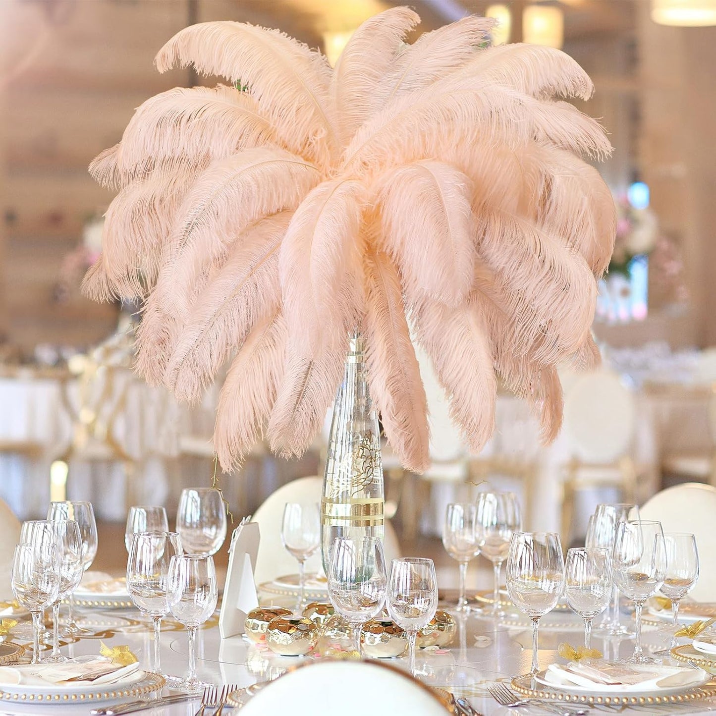 Maitys 90 Pcs Large Natural Ostrich Feathers Bulk 14-16 Inch (35-40cm) 12-14 Inch (30-35cm) 10-12 Inch (25-30cm) Ostrich Feathers Plumes for Centerpieces Wedding(Champagne)