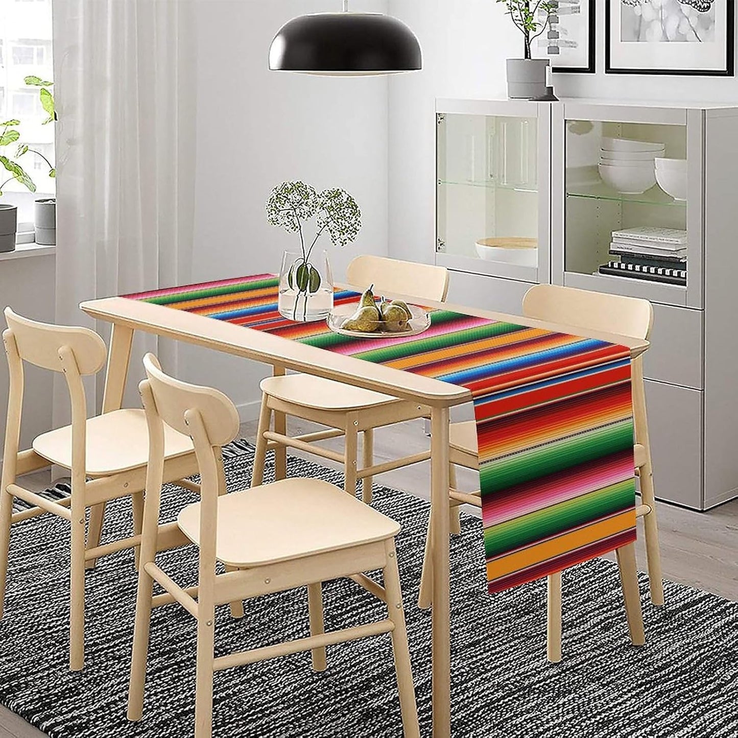 Mexican Table Runner,Colorful Stripe Art Table Runner for Kitchen Dining Table Home Party Decoration 13x36 Inch