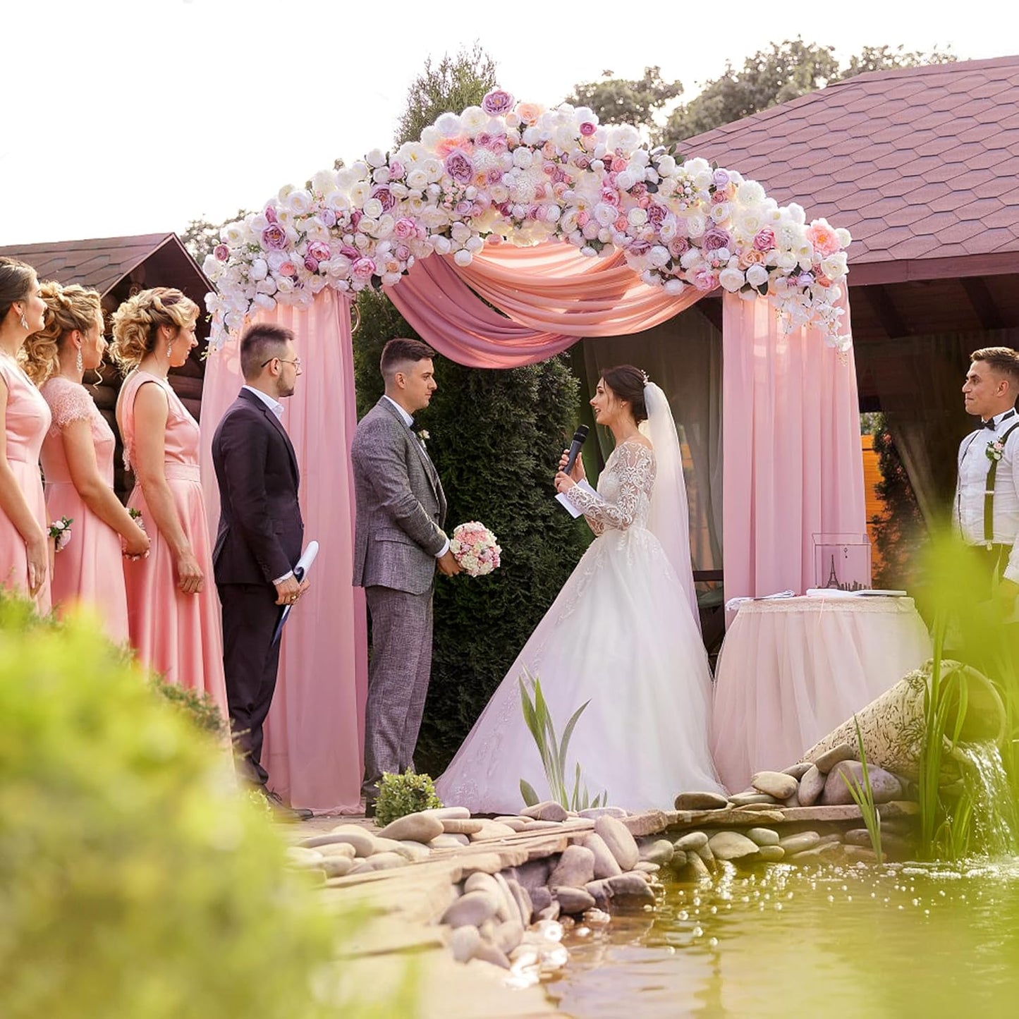 Wokceer Wedding Arch Draping 2 Panels 28.7" x 20FT Blush Pink Sheer Fabric Backdrop for Ceremony, Birthday Party, Bridal Shower Decoration