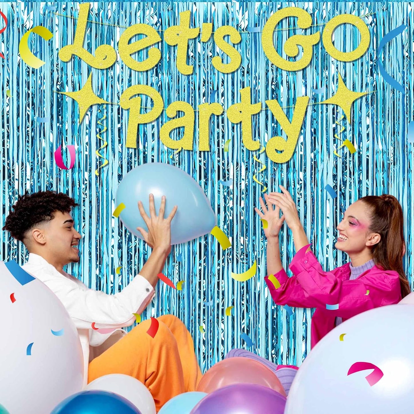 6 Pack Light Blue Foil Fringe Curtains Backdrop, 3.28 x 8.2 Ft Metallic Streamers Tinsel Curtains Background for Photo Booth, Birthday, Weddings, Carnivals, Graduation, Themed Party Decorations