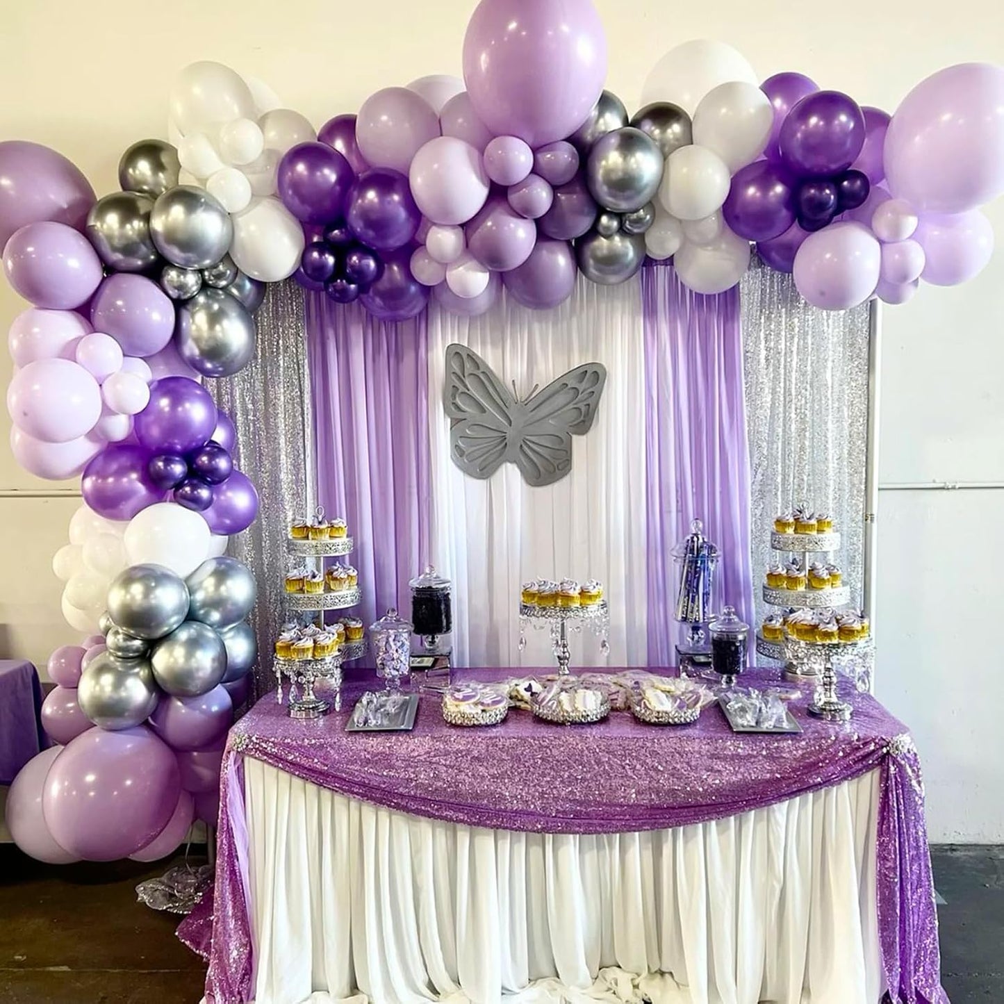Purple and Silver Balloons, 12 Inch Purple Ballons,Silver Confetti Balloon Pastel Purple Metallic Balloon,for Wedding Birthday Baby Shower Graduation Party Decorations Supplies