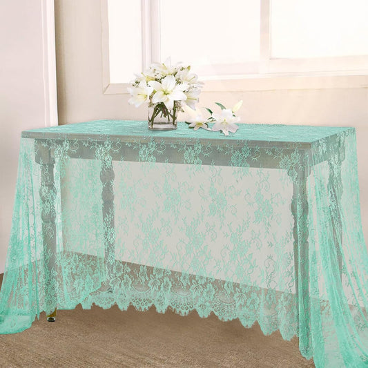 LuoluoHouse Green Lace Tablecloth 6pcs Table Fabric 60x120 Inch for Rustic Wedding Party Decoration Rectangle Overlay Long Embroidered Reception Table Cloth Decor