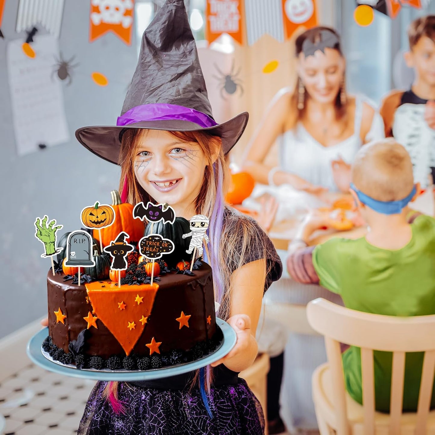 NACHLYNN 70pcs Halloween Cupcake Toppers Spooky Haunted House Night Party Fruit Cake Decoration Favors