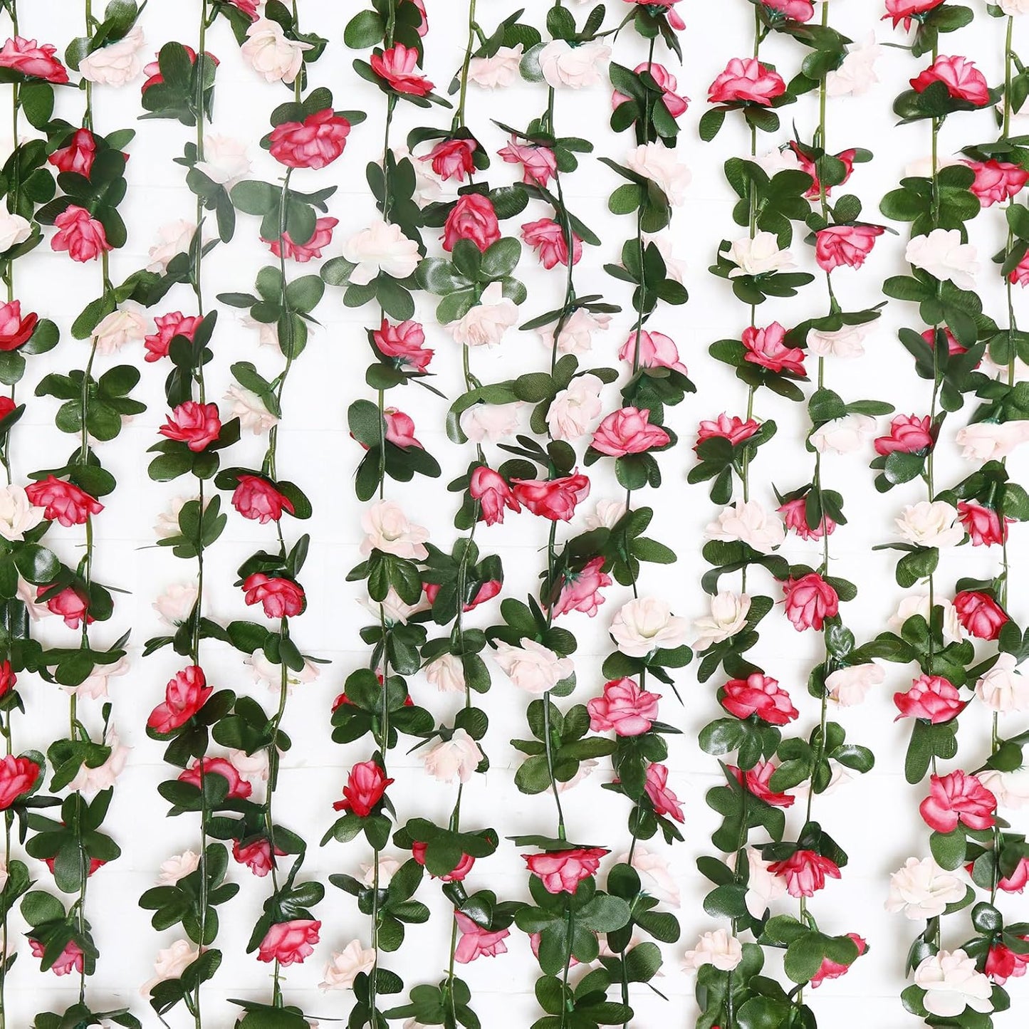 12 PCS 98.4 FT Artificial Flower Garland Pink Rose Garland for Wedding Room Decor（12,Pink）