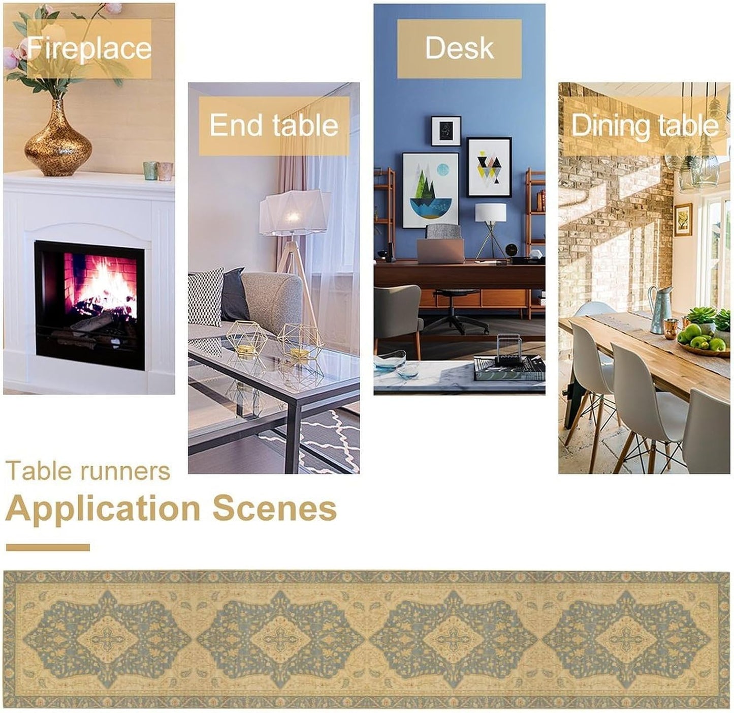 Boho Table Runner,Vintage Geometric Traditional Textured Rustic Farmhouse Bohemia for Home Farmhouse Kitchen Table Dining Coffee Room Garden Party Wedding Decor 13x120in