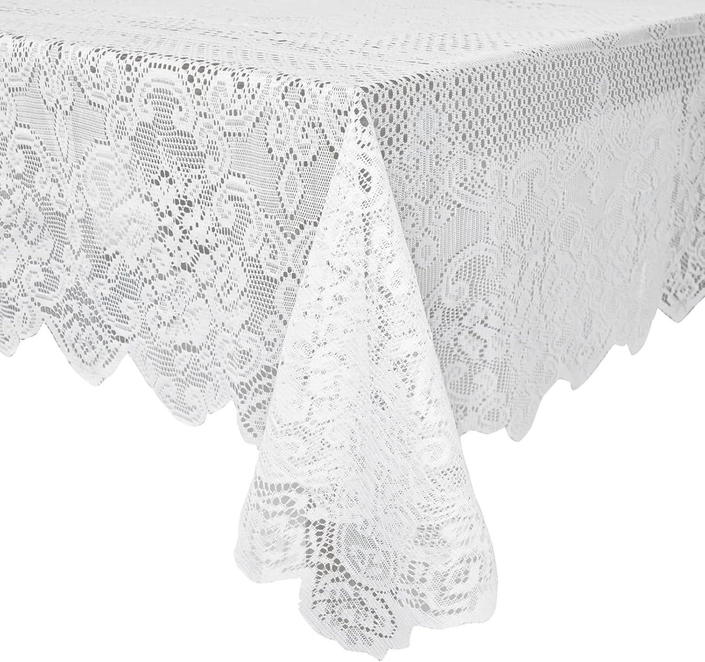 Juvale Rectangular Lace Tablecloth - White Lace, 54 x 72 in Vintage Floral Scalloped Polyester - Wedding & Tea Party Table Cloth & Baby Shower Tablecloth (Pack of 2)