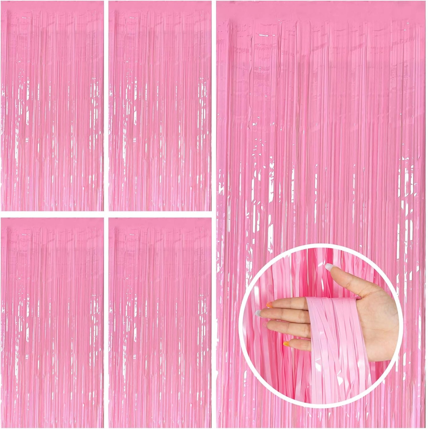 5 Pack Pink Tinsel Curtain Foil Fringe Birthday Graduation Party Decorations Photo Booth Streamer Backdrop