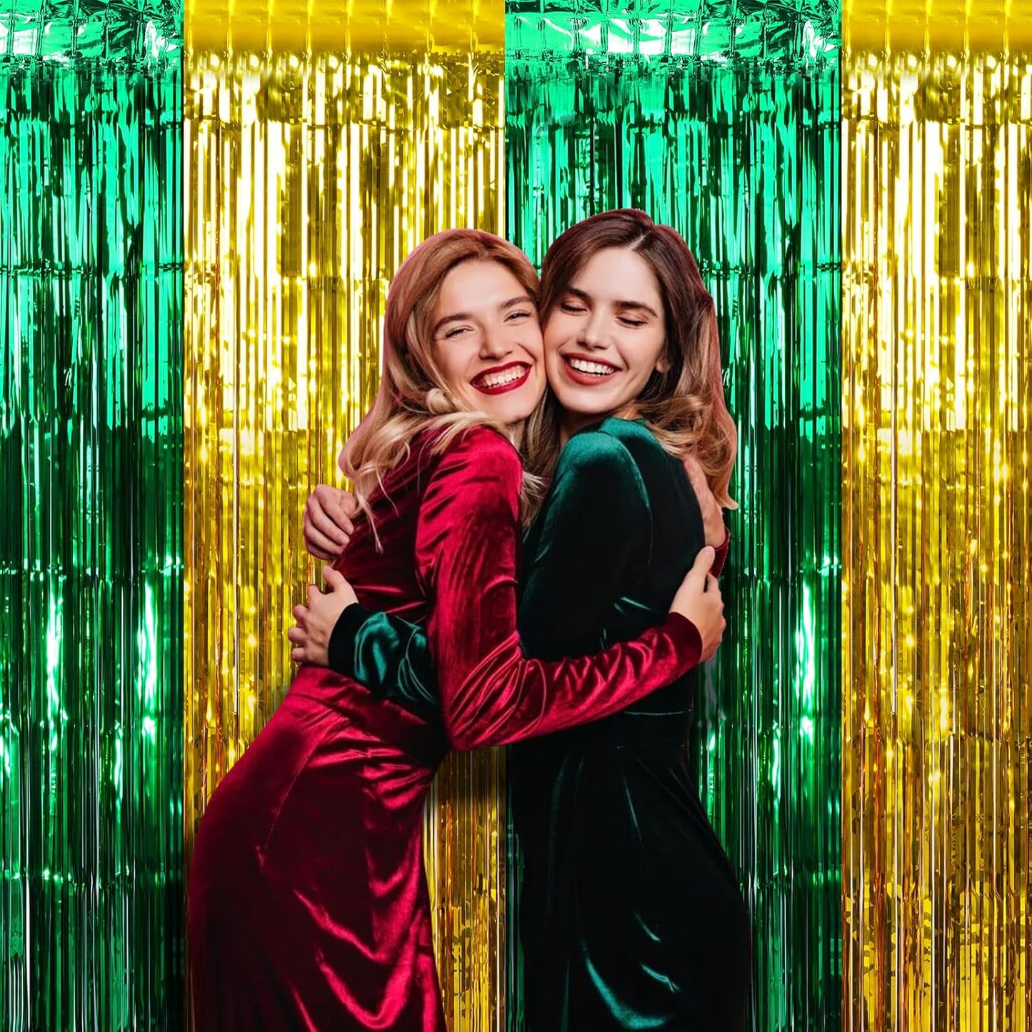 3Pack 3.3Ft x 6.6Ft Graduation Foil Fringe Curtain Backdrop Decorations, Green Gold Metallic Tinsel Foil Streamers Curtain Photo Booth Background for Graduation Prom Wedding Birthday Party Decoration