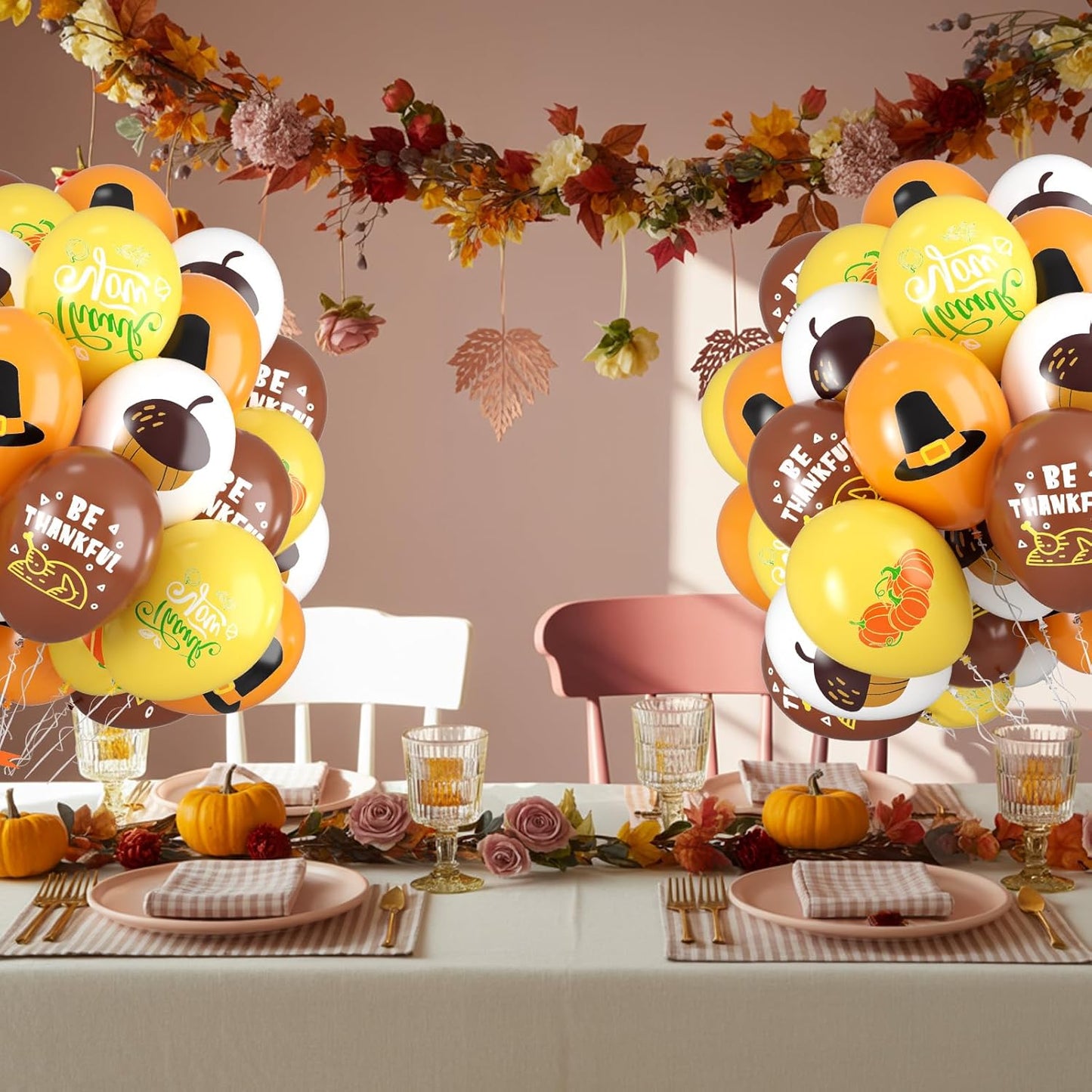 Thanksgiving Balloons, 12 Inch Brown Yellow Burnt Orange Coffee White Pumpkin Turkey Autumn Latex Balloons for Fall Thanksgiving Harvest Birthday Party Baby Shower Decorations