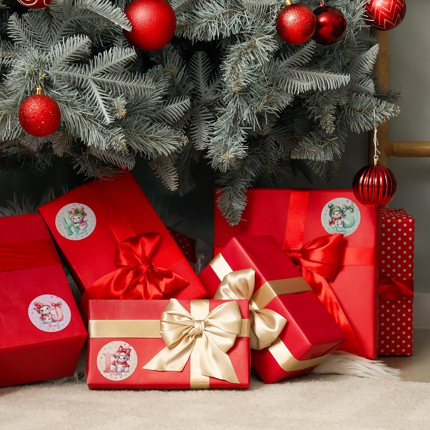 callie Personalized Christmas Stickers - Custom Name & Initial, 1.97 Inch Cute Snowman Design Merry Christmas Stickers Labels for Envelopes Seals Crafts Cards Gifts (30PCS)