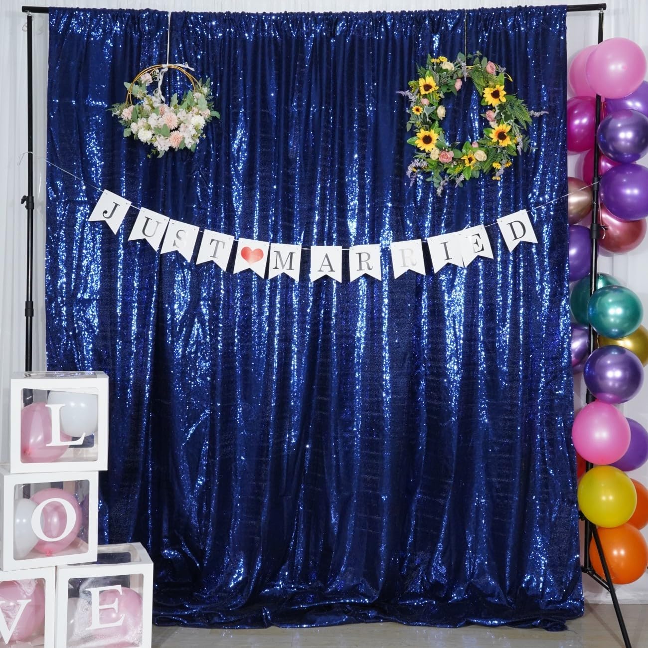 Poise3EHome 6Ft x 8Ft Navy Blue Sequin Backdrop Curtain, Glitter Thick Satin Sequin Background Drapes, Sparkly Backdrop for Weddings, Parties, Xmas, Thanksgiving Decor