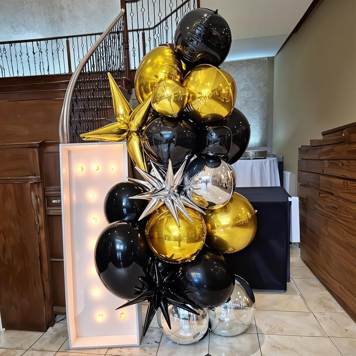 12Pcs Black Round Foil Balloons, 22" 15" 10" Metallic Black 4D Ball Balloons for Birthday Graduation Christmas New Year Eve Halloween Party Backdrop Decorations