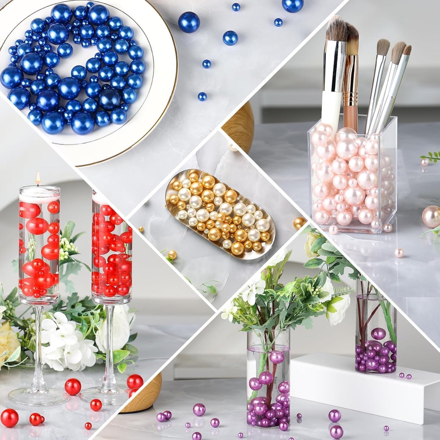 260Pcs Red&White Glossy Beads for Centerpiece Decor, Artifical Pearls Vase Filler, No Hole Round Pearl Beads for Wedding Birthday Christmas Party Home Decor(18mm 14mm 6mm)