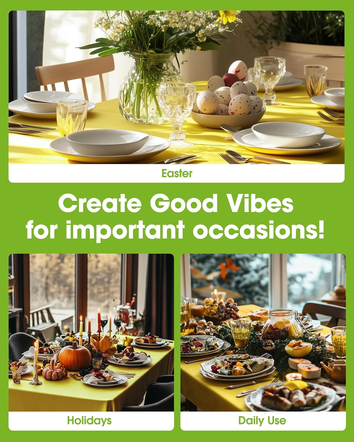 Pureegg Plastic Table Cloth Disposable 10 Pack, 54 x 108 Inch Table Cloths, Easter Party, Decorative Tablecloths, Rectangle, Lemon, Pastel Plastic Cover, Leakproof & Sturdy, Yellow