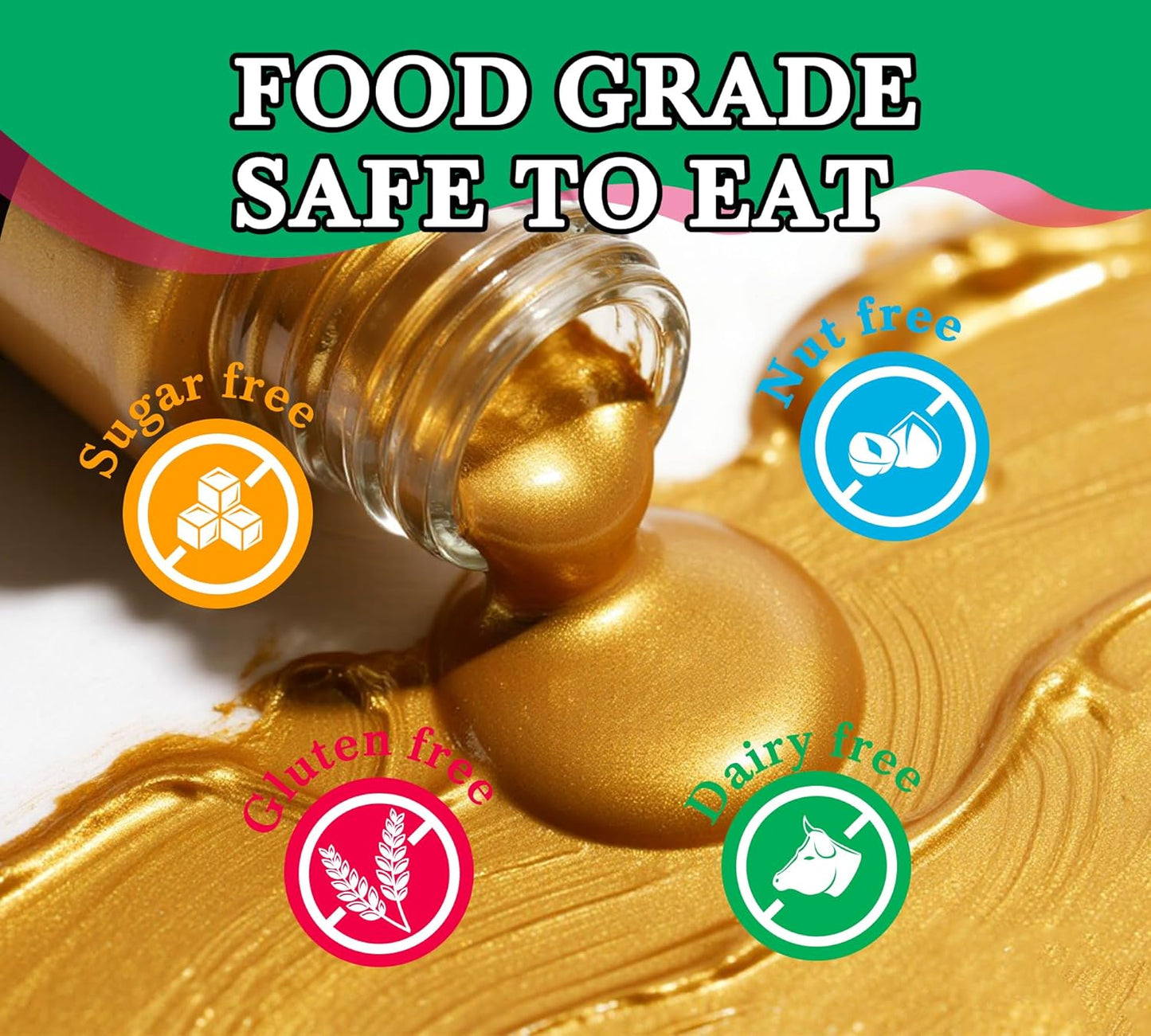 Edible Glitter Paint - 6 Colors Food Grade Edible Paint for Cake, Chocolate, Cupcakes, Cocktail, Shimmer Decorative Paint Liquid Food Coloring for Halloween Candy, Drinks, Baking, 6x10g