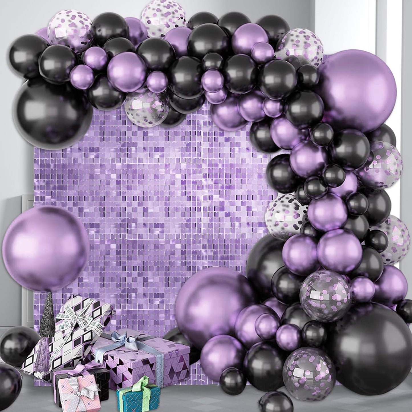 24PCS Light Purple Shimmer Wall Backdrop, Square Sequin Photo Backdrops Panel, Glitter Wall Background for Birthdays, Weddings, Halloween, Engagements, Disco Bachelorette Party Decoration (4FTx6FT)