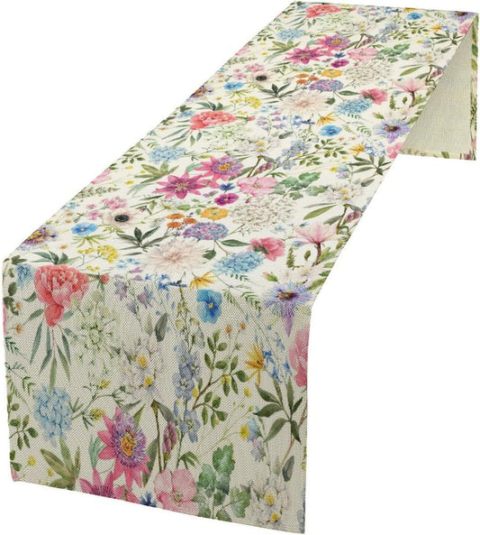 Floral Table Runner Watercolor Peony Rose Flower Kitchen Table Decoration for Indoor and Outdoor Wedding Party 13x120 Inch