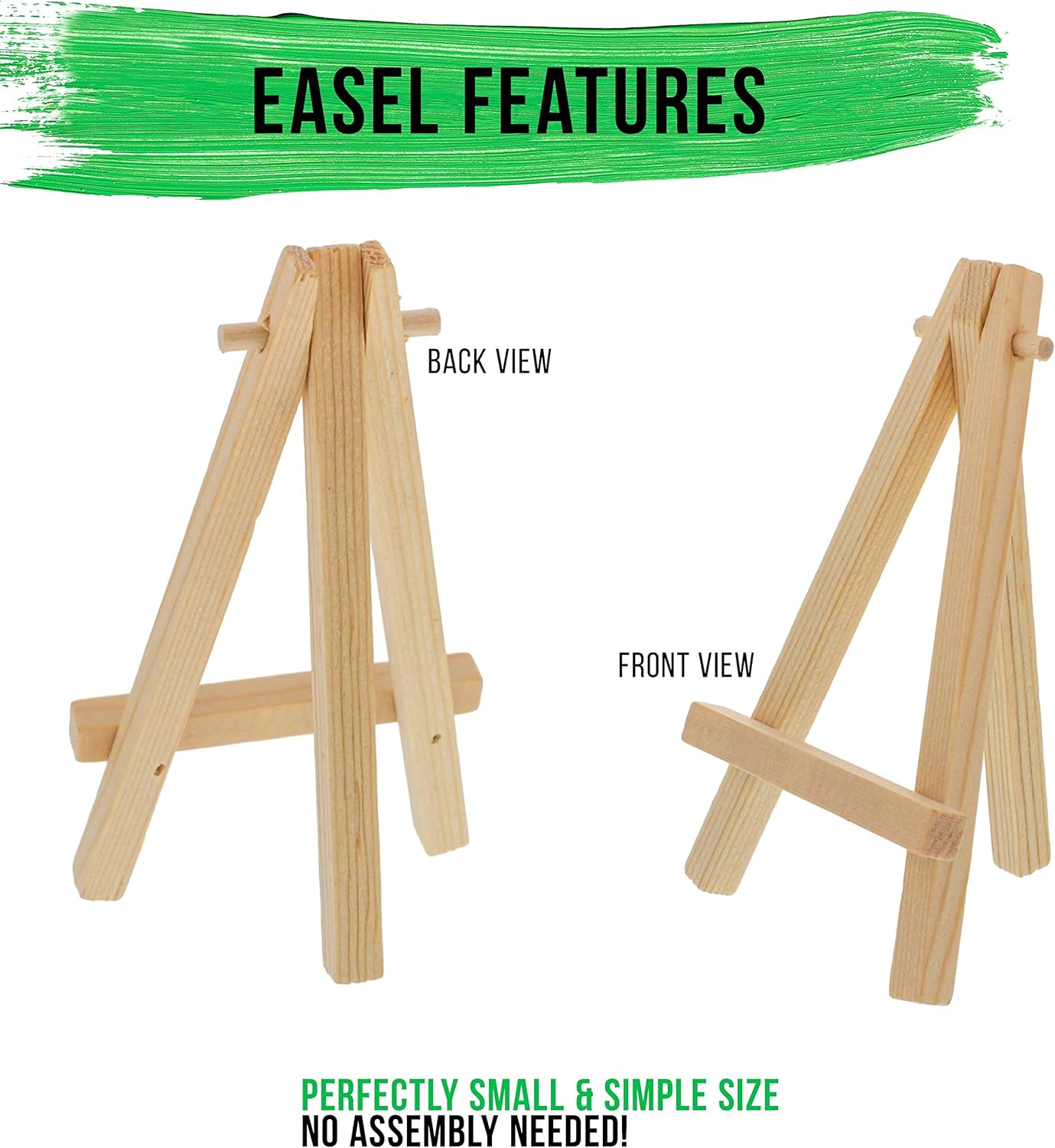 U.S. Art Supply 3" x 3" Stretched Canvas with 5" Mini Easel Kit (12 Pack) - Natural Wooden A-Frame Tabletop Display Stand, Mini Easel Stand - Small Easels for Display, Small Canvases, Crafts, Photos