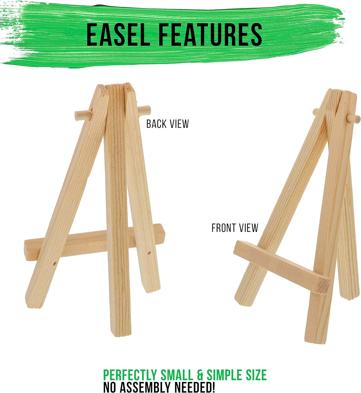 U.S. Art Supply 2" x 2" Stretched Canvas with 5" Mini Easel Kit (12 Pack) - Natural Wooden A-Frame Tabletop Display Stand, Mini Easel Stand - Small Easels for Display, Small Canvases, Crafts, Photos