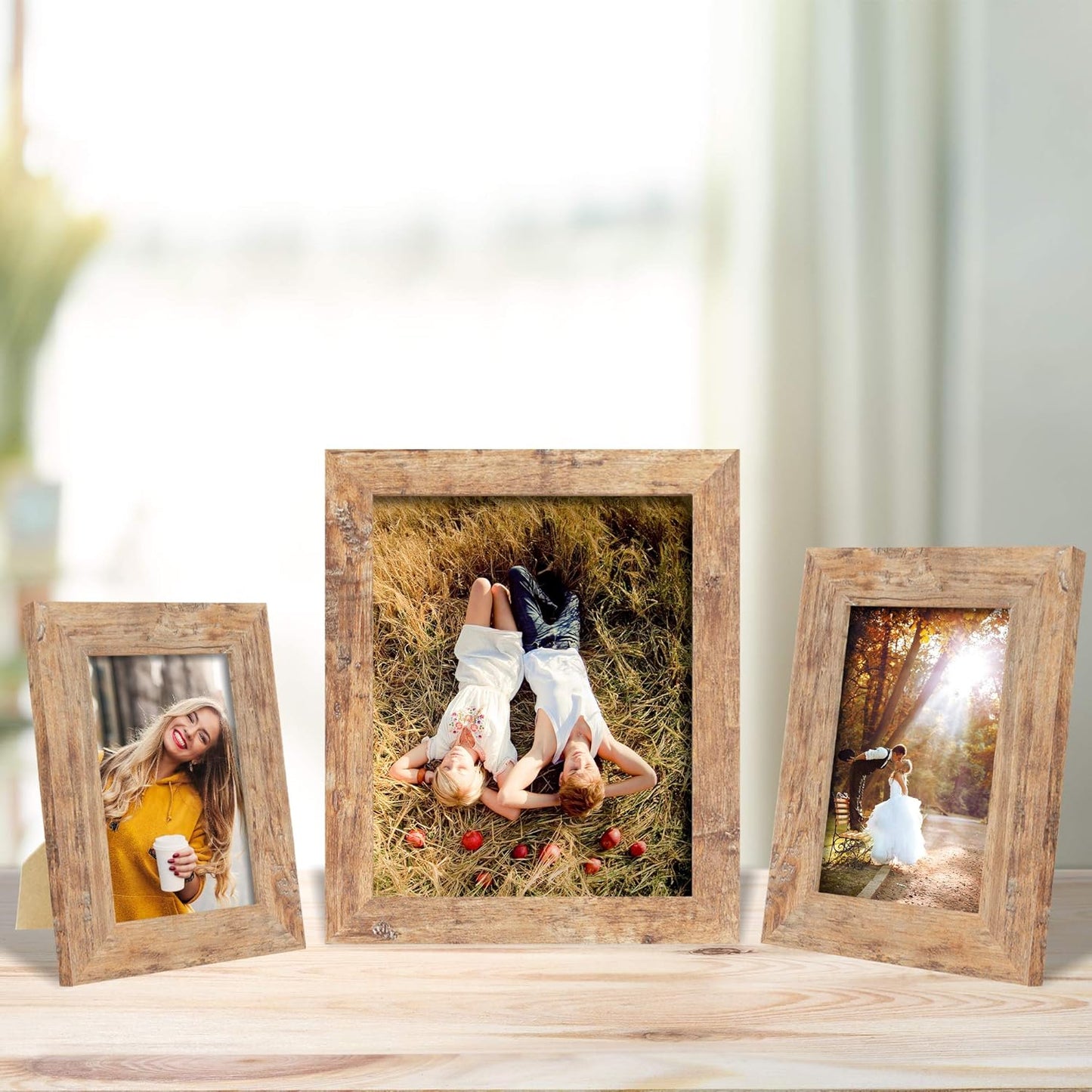 8x10 Picture Frame Set of 4, High Definition Real Glass Rustic Brown Frame, 8 x 10 Wood Photo Frames for Desktop Display and Wall Mounting