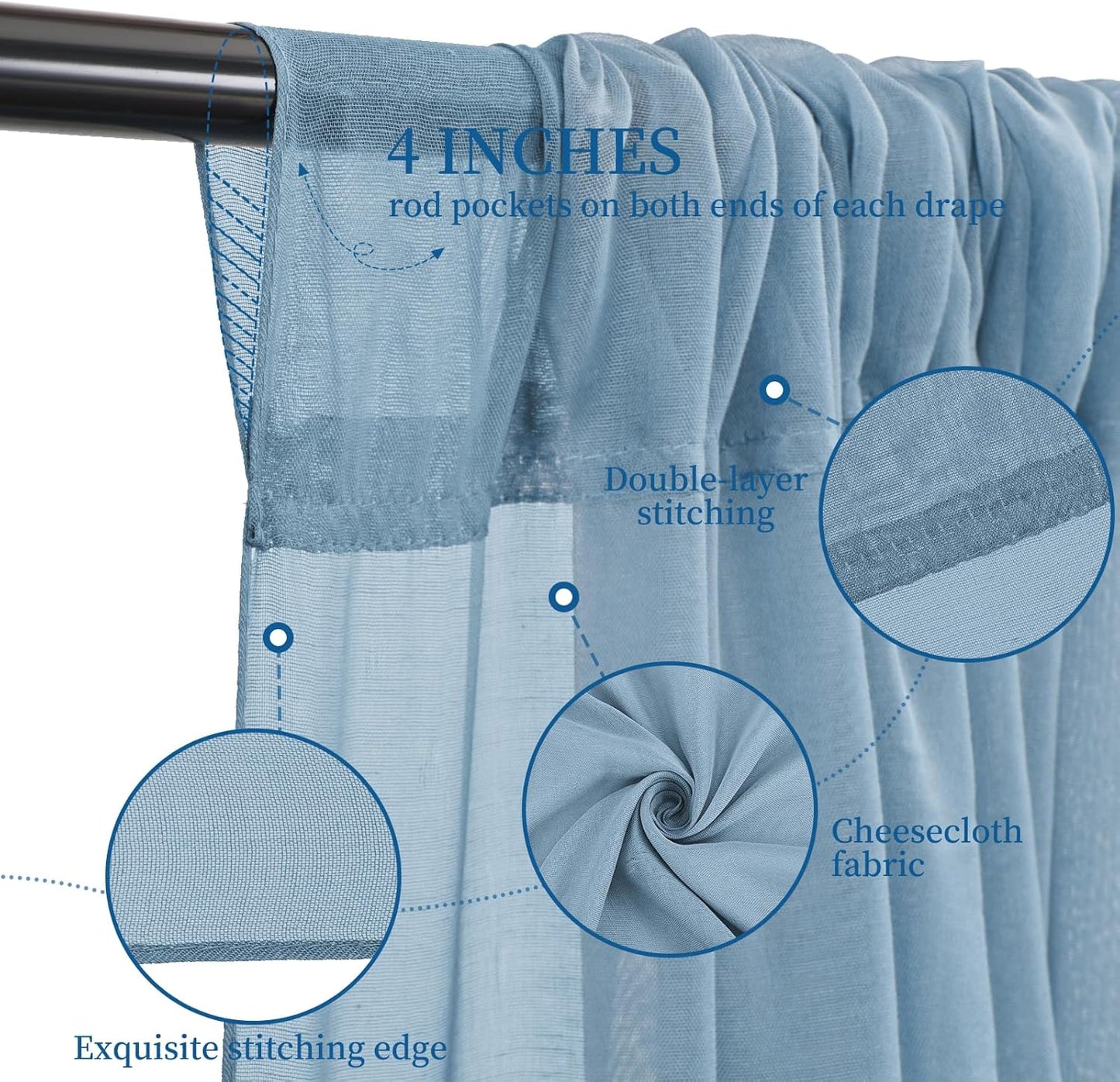 6 Panels Dusty Blue Ceiling Drapes for Wedding 5ftx40ft Ceiling Drapes Wedding Arch Draping Fabric Cheesecloth Sheer Curtain Romantic Ceiling Decorations for Weddings Party Banquet Ceremony Stage