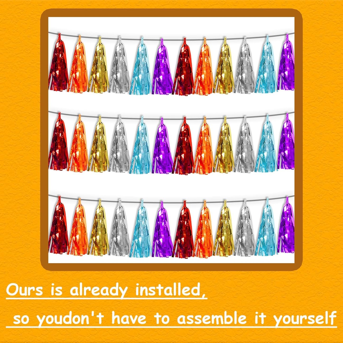 3P Lake Blue Orange-Red-Gold-Silver-Purple Metallic Fringe Tassel Banner Garland Foil Tinsel Streamer Wall Hanging Curtain Backdrop Banner for Parade Floats,Graduation Wedding Party Decorations