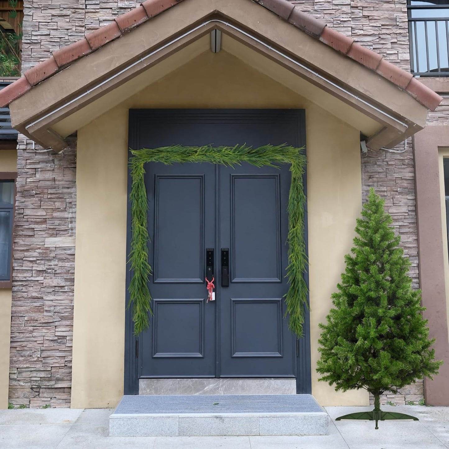 1 Pcs Artificial Norfolk Pine Garlands Christmas, 15 FT Dense Real Touch Winter Pine Garland Ornament, Green Artificial Greenery Garland for Table, Mantle, Wall, Indoor, Outdoor Christmas Decorations