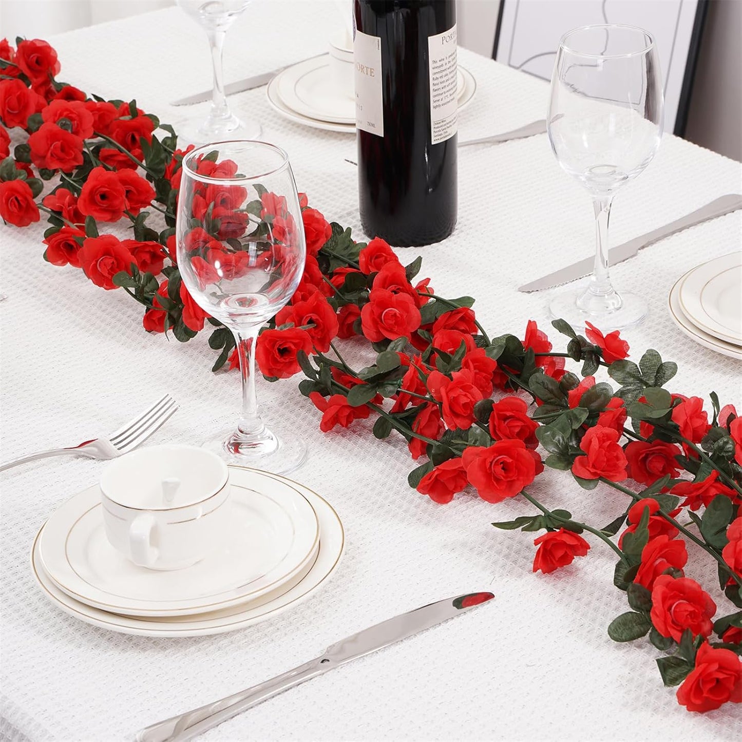 5 Pcs 41FT Flower Garland, Artificial Rose Garland Flowers Plants Fake Flower Hanging Rose Ivy, Birthday Party Valentine's Day Wedding Wall Arch Decor（Red）