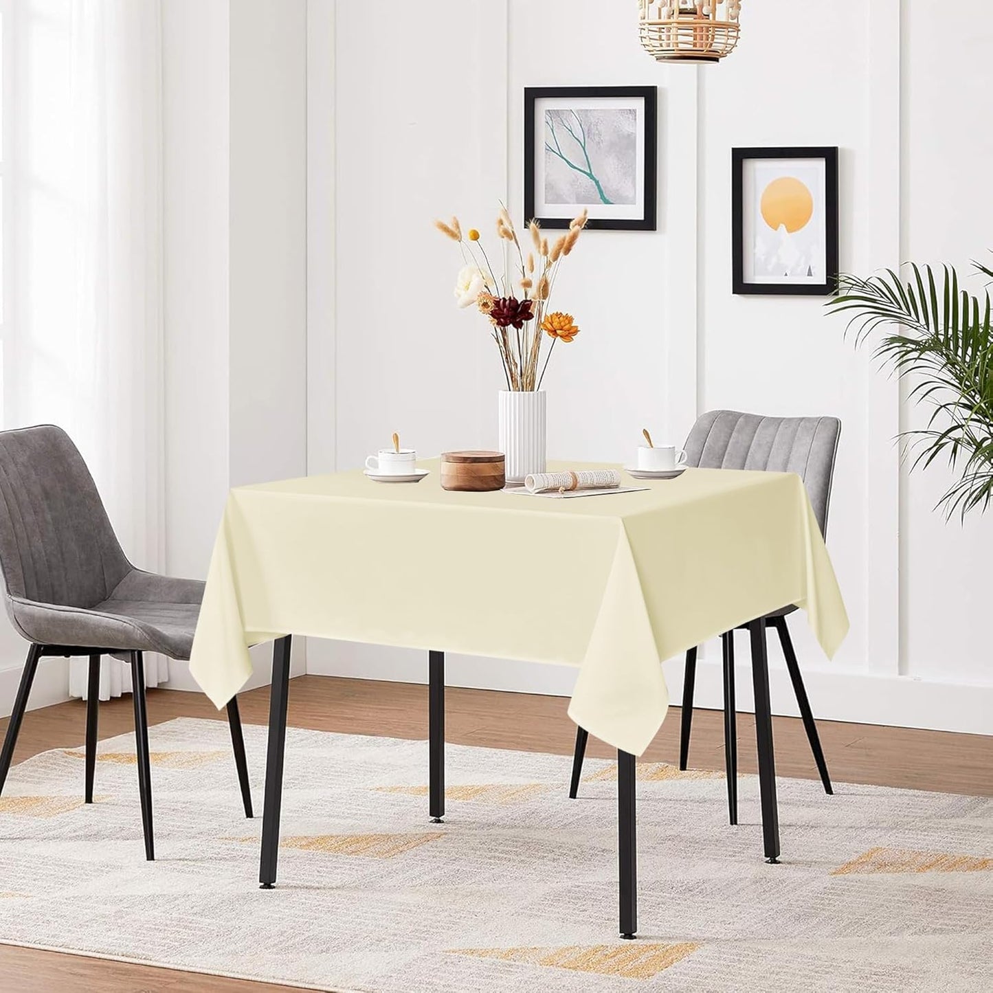 sancua Square Tablecloths 85x85 Inch - Beige Fabric Table Cloth for Square or Round Tables, Washable Polyester Table Cover for Outdoor Party, Birthday, Buffet, Resturant