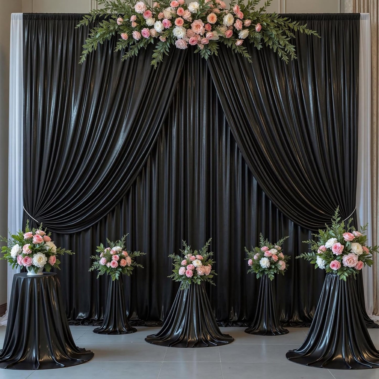 Outpain Thick 20 ft x 10 ft Black Sequin Backdrop Curtain for Parties, Wrinkle Free Glitter Photo Backdrop Drapes 4 Panels 5x10ft Black Back Drop Cloth for Wedding Christmas Photography Background