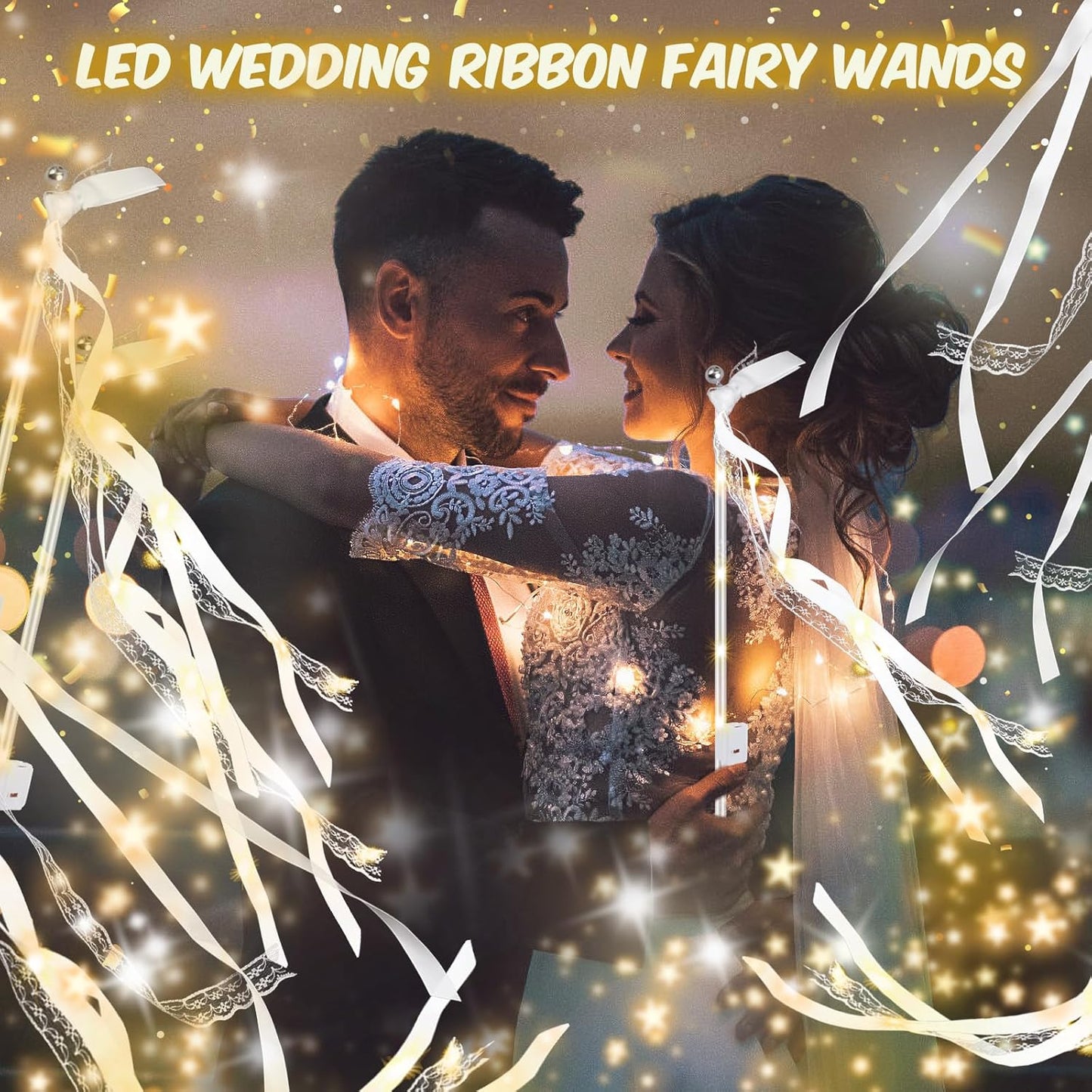100PCS Light up Wands for wedding, Wedding Wands Streamers with 3 Colorful Flashing Modes, Fairy Wands, LED Silk Fairy Wand with Bells for Wedding, New Year, Thanksgiving, Concert