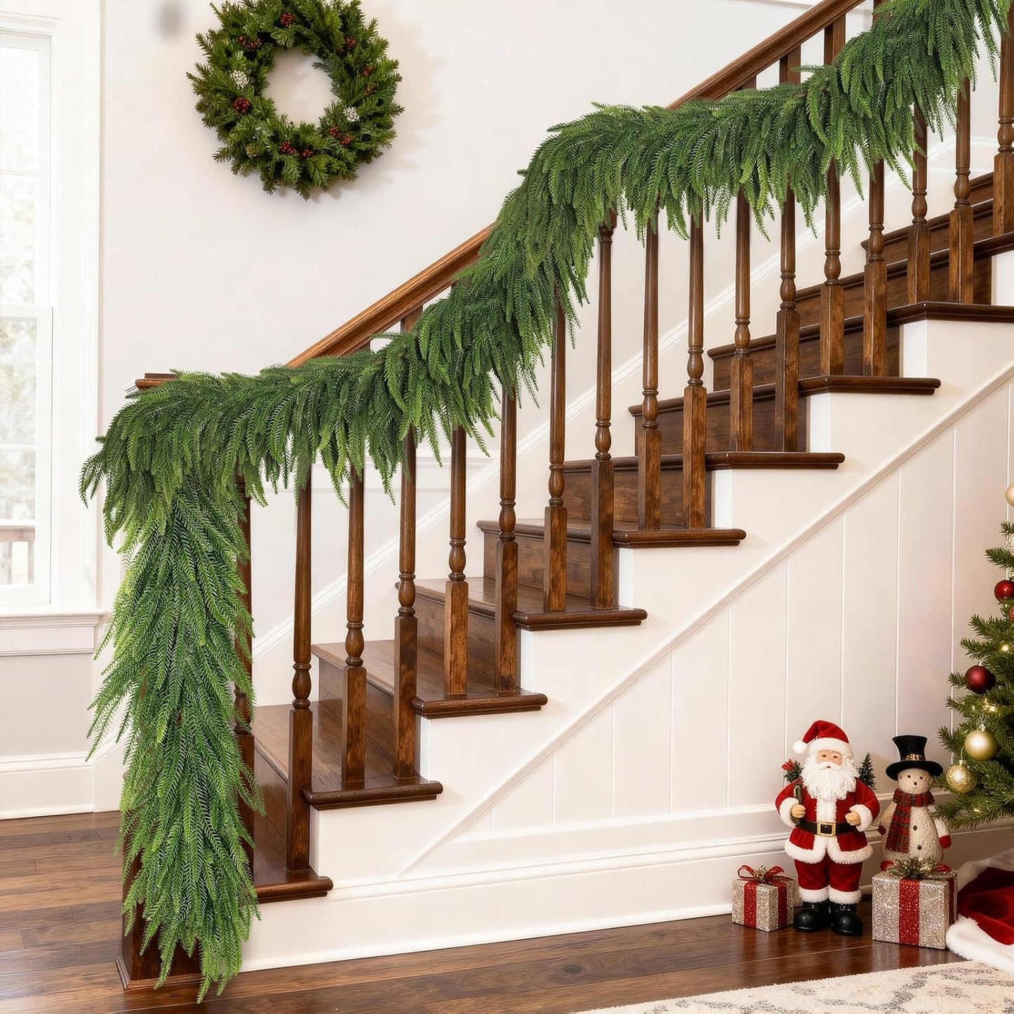 6FT Christmas Norfolk Pine Garland -1PCS, Artificial Pine Needles Garlands Faux Greenery Fake Garland for Holiday Fireplace,Table,Window,Stairs,Mante,Indoor Outdoor Decor