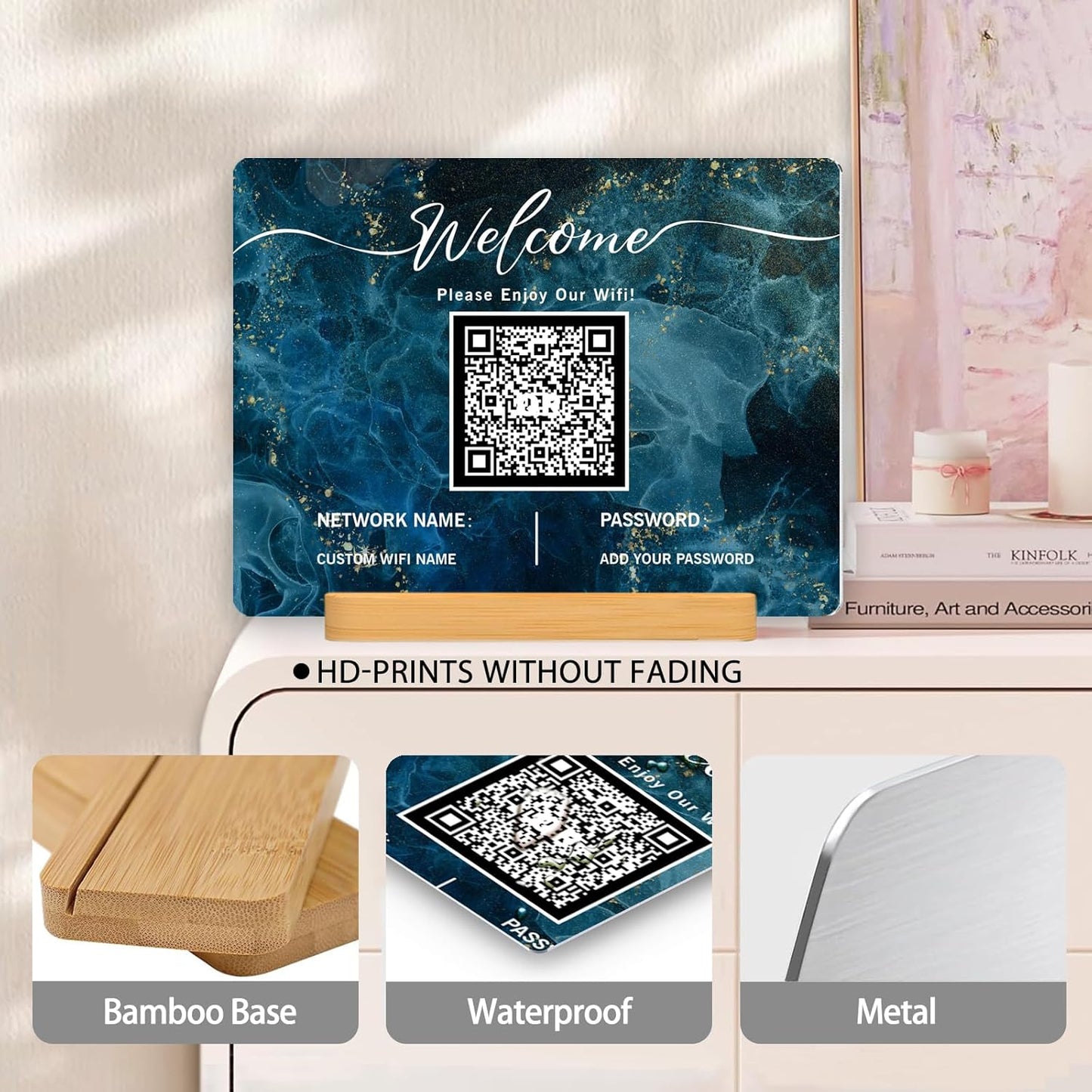 Personalized Custom Metal QR Code Sign Venmo Cashapp Scan to Pay with Stand Instagram Facebook Social Media QR Signs Bar Code QR Plaque Print for Business Salon Beauty Store Restaurant Wifi Sign (W5)