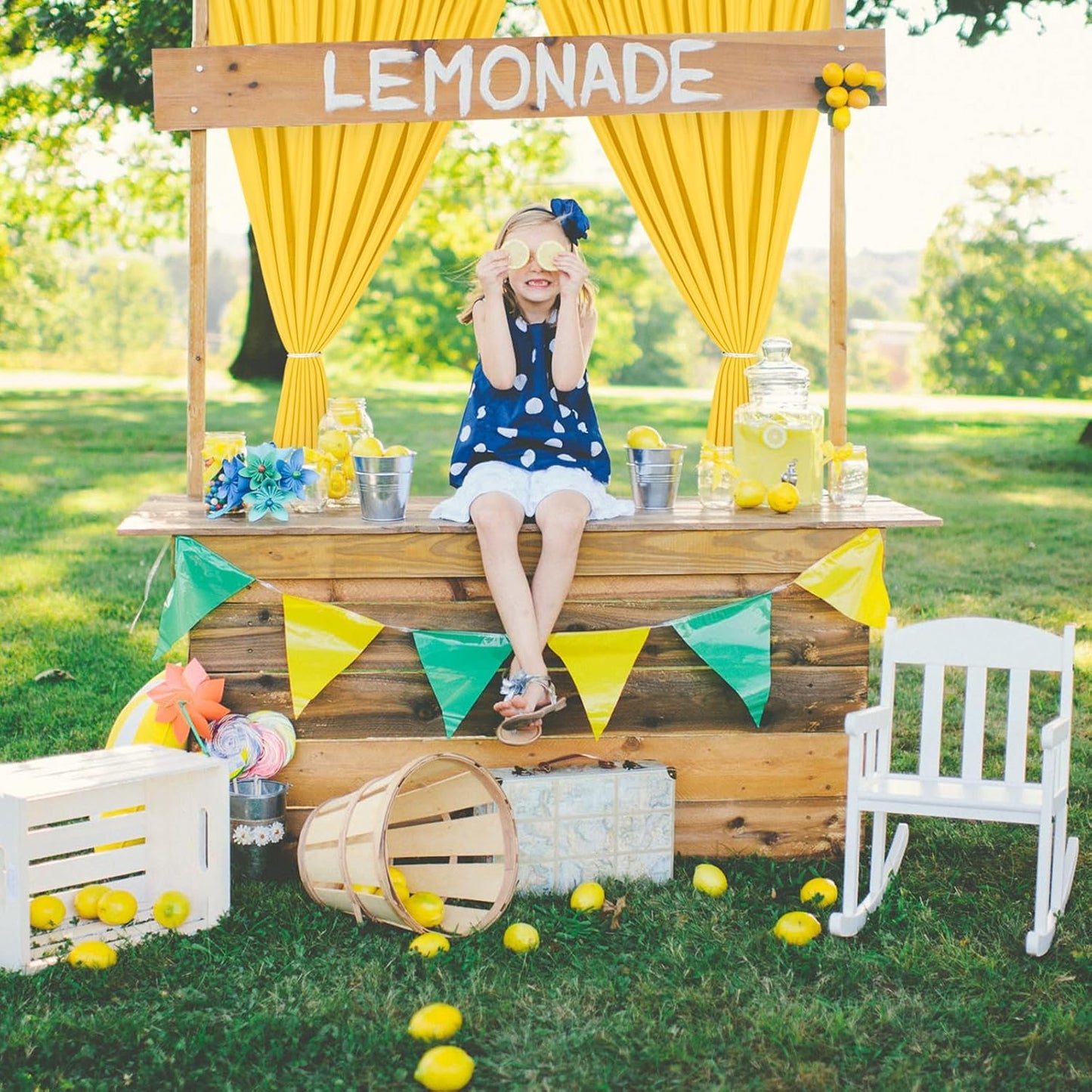 DWCN 10x10 FT Backdrop Curtains for Parties, Photography Backdrop Drapes with Rod Pockets for Wedding Decorations Stage Birthday Family Gatherings, 2 Panels 5ft x 10ft, Yellow