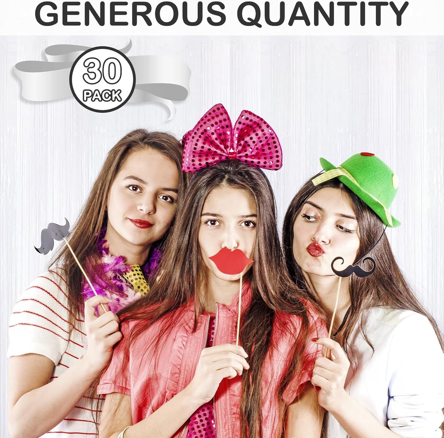 30 Pack White Foil Fringe Curtain Backdrop, 3.3x8.2 Feet Metallic Tinsel Streamer Curtains Photo Booth Props for Wedding/Anniversary/Bridal Shower/Christmas/New Year/Valentine's Day Party Decorations